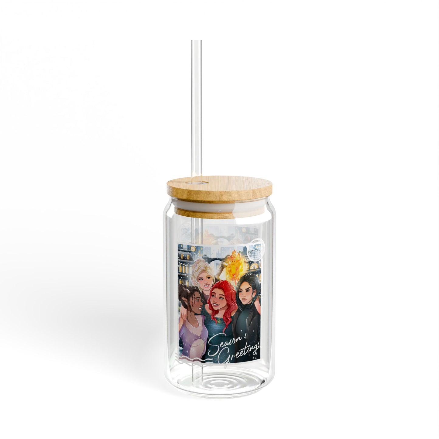Seasons Greetings 16oz Holiday Sipper Glass with Straw