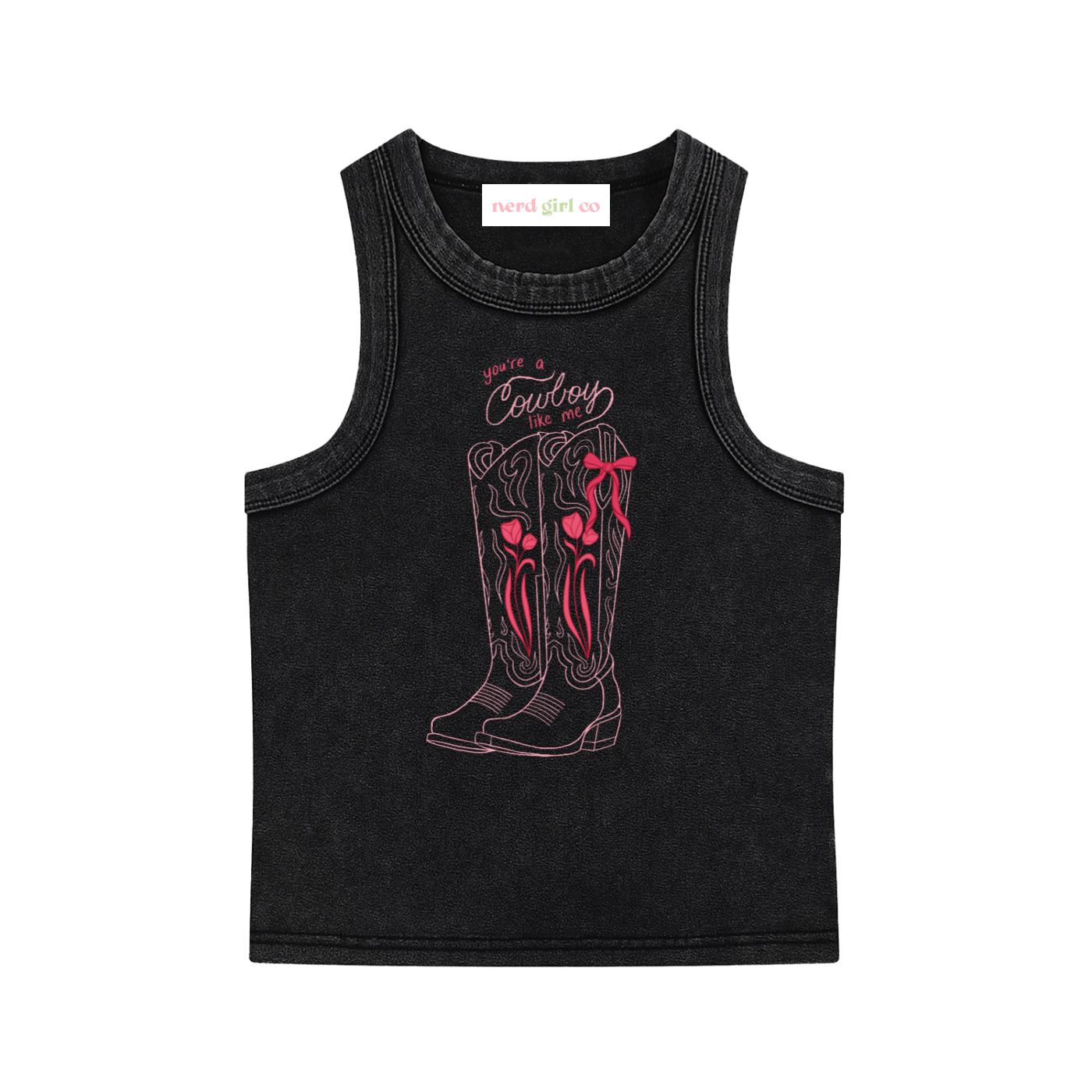 You’re a Cowboy Like Me Snow Washed Tank Top | Western Romance Graphic Tank | Vintage Cowboy Boots Tank