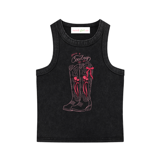 You’re a Cowboy Like Me Snow Washed Tank Top | Western Romance Graphic Tank | Vintage Cowboy Boots Tank