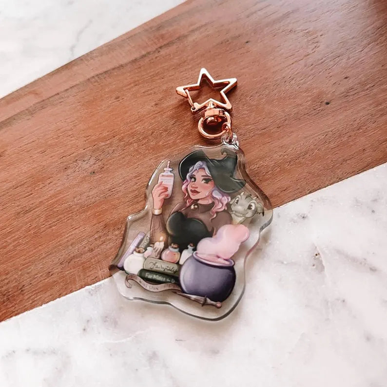 Fantasy Witch & Dragon Keychain