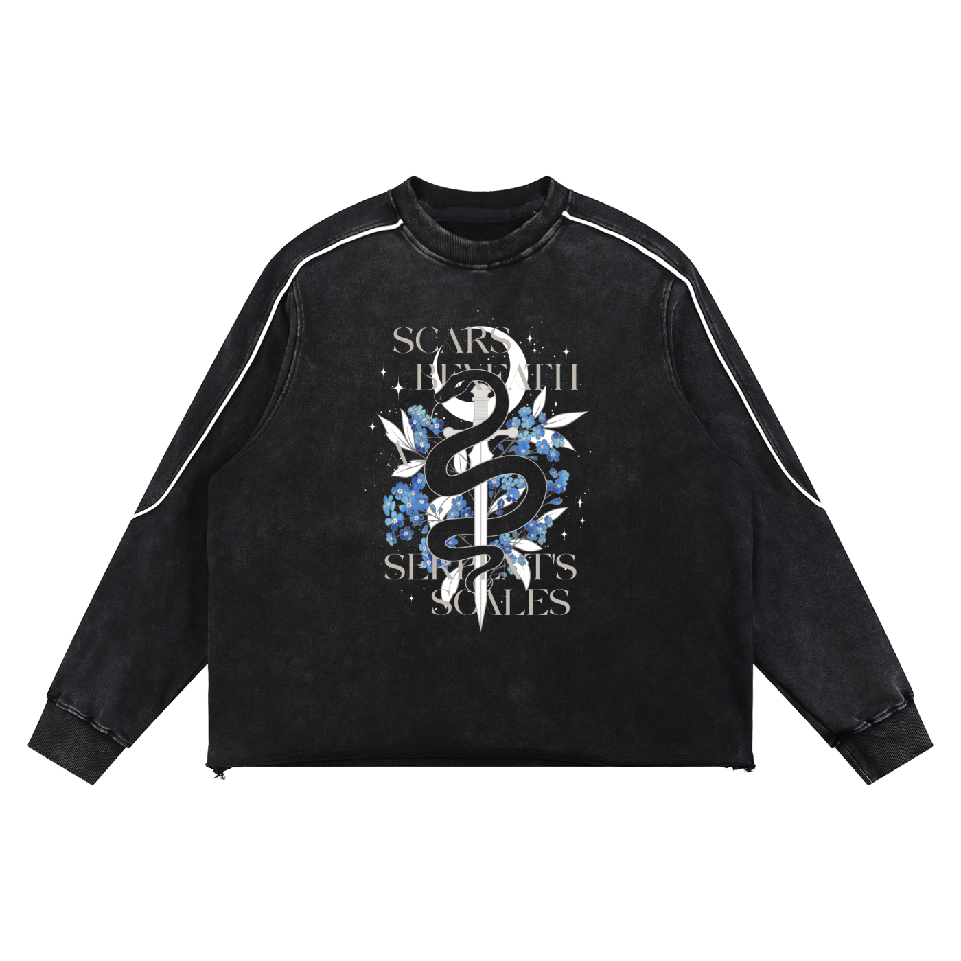 Scars Beneath a Serpent’s Scales Mineral Wash Piping Raw Hem Sweatshirt | Officially Licensed Nicole Platania Crewneck