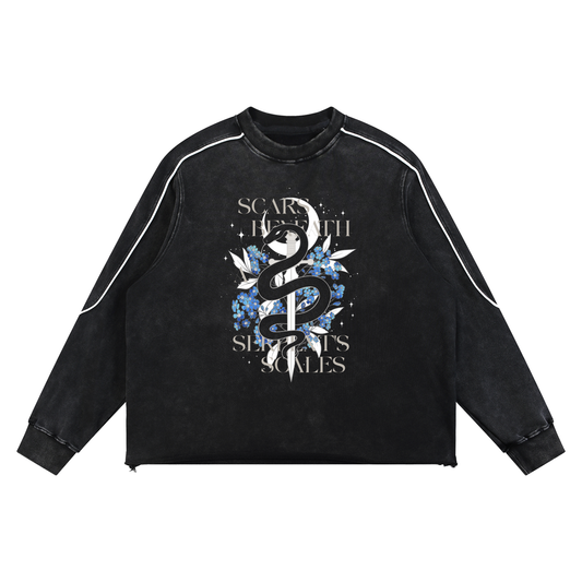 Scars Beneath a Serpent’s Scales Mineral Wash Piping Raw Hem Sweatshirt | Officially Licensed Nicole Platania Crewneck