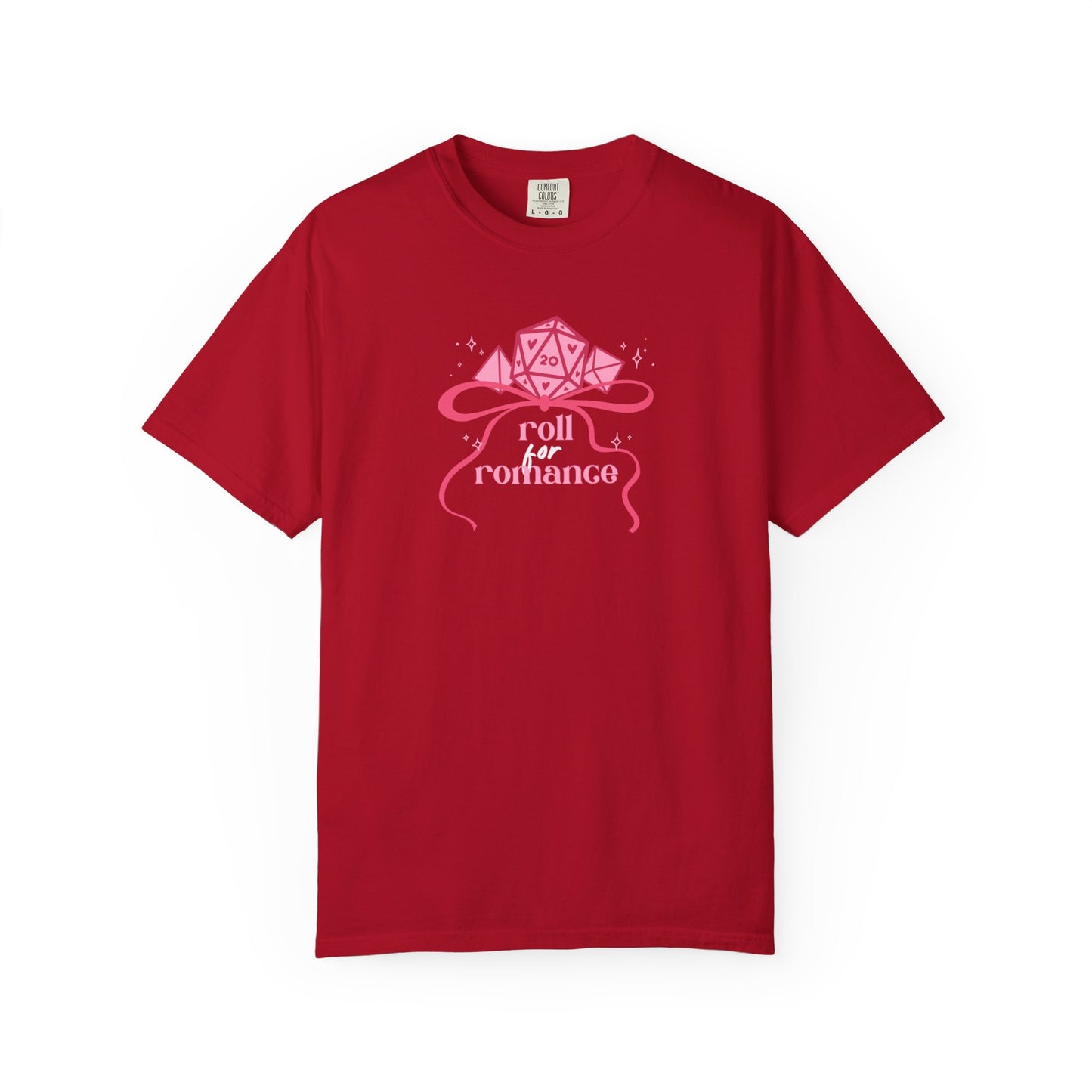 Roll Romance T-Shirt — Pink D20 RPG Tee for Gamers