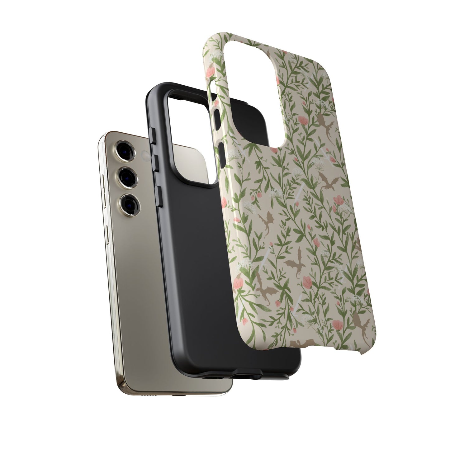 Fantasy Floral Dragons Tough Cases, Romantasy Reader Gift, Bookish Merch