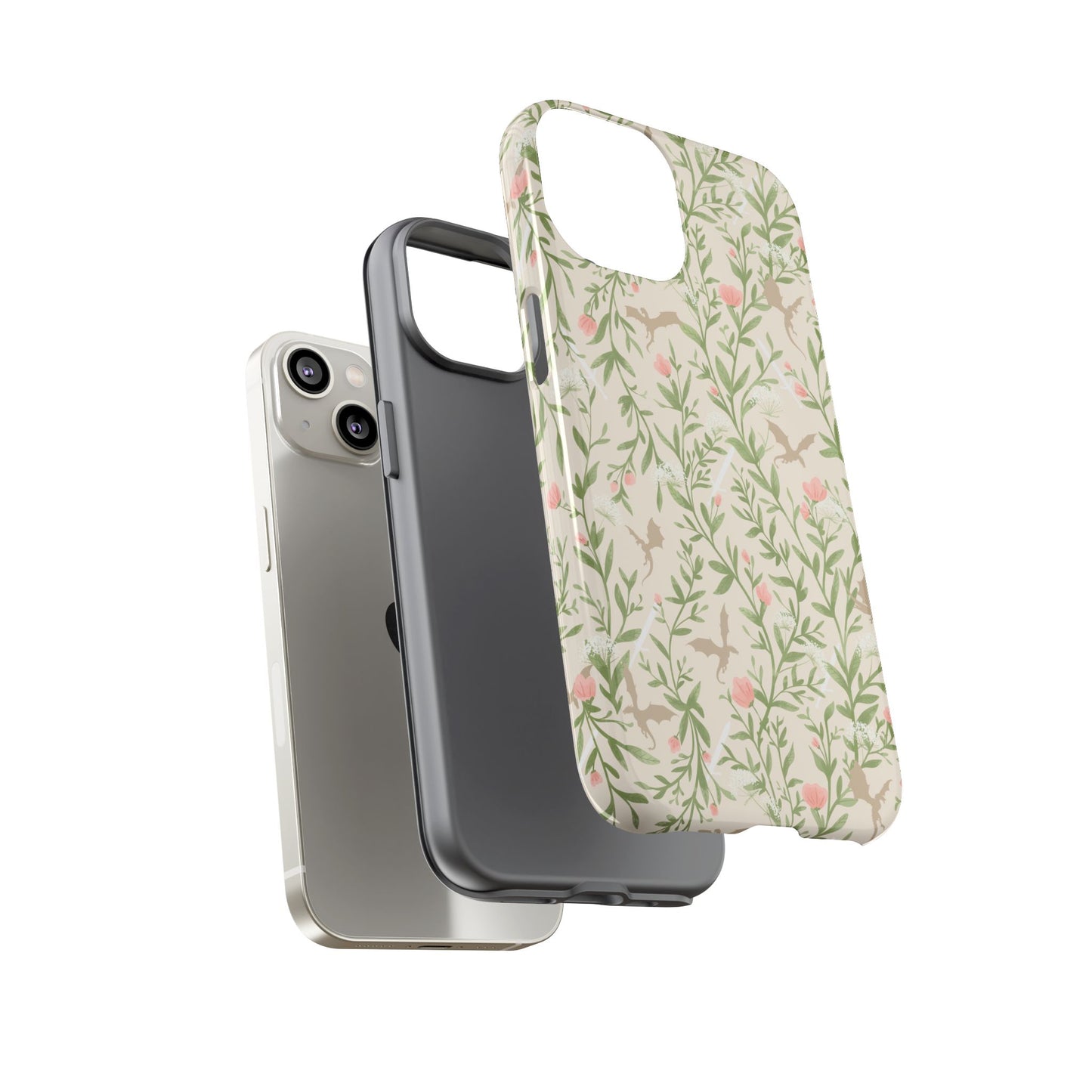 Fantasy Floral Dragons Tough Cases, Romantasy Reader Gift, Bookish Merch