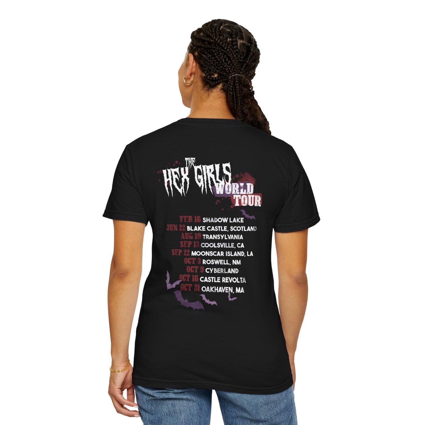 2-Sided Witch Girl Band T-Shirt, Spooky Season Graphic Tee
