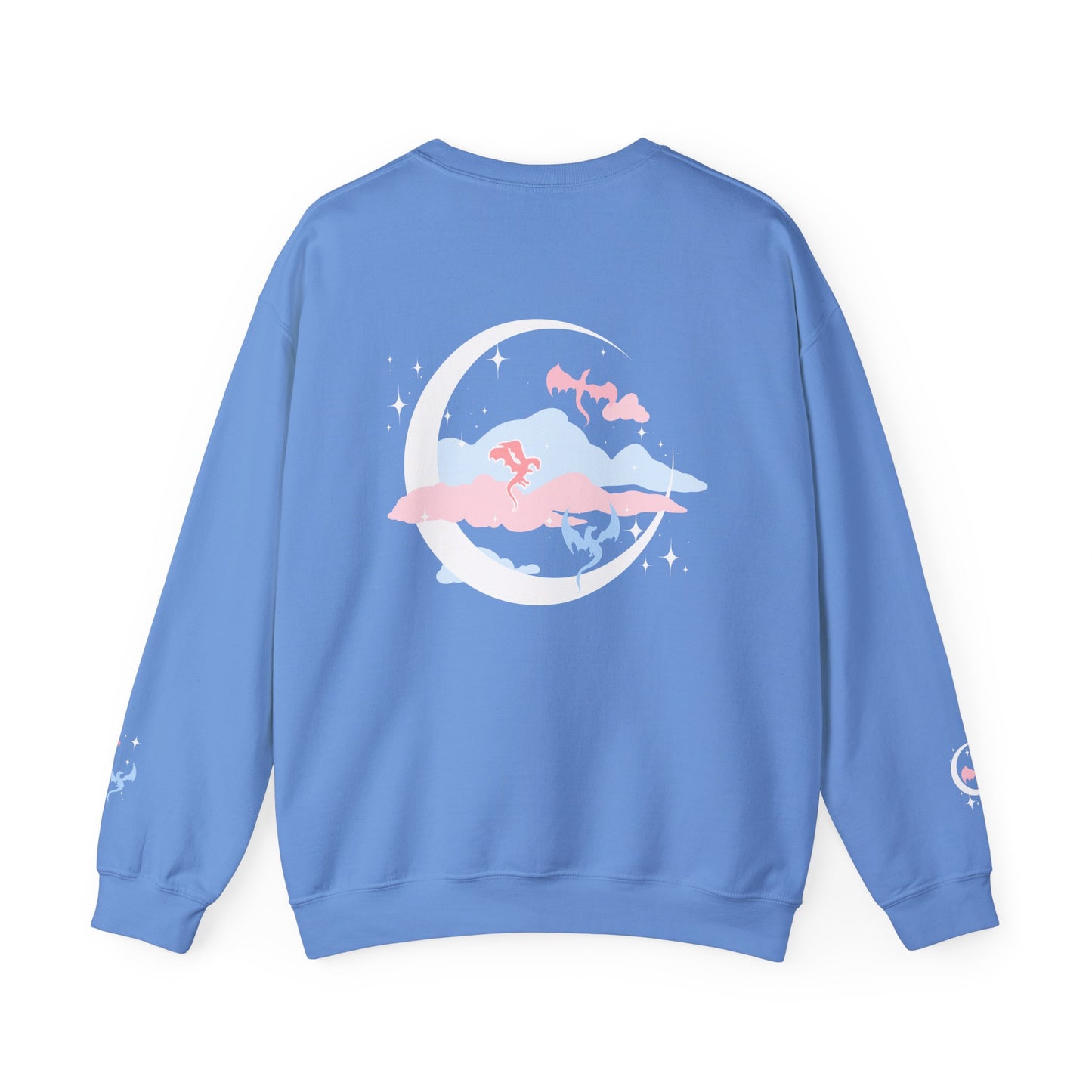Celestial Dragons Fantasy Sweatshirt | Pastel Dragon Crewneck | Gift for Fantasy Lovers crewneck sweatshirt, carolina blue flat lay front view