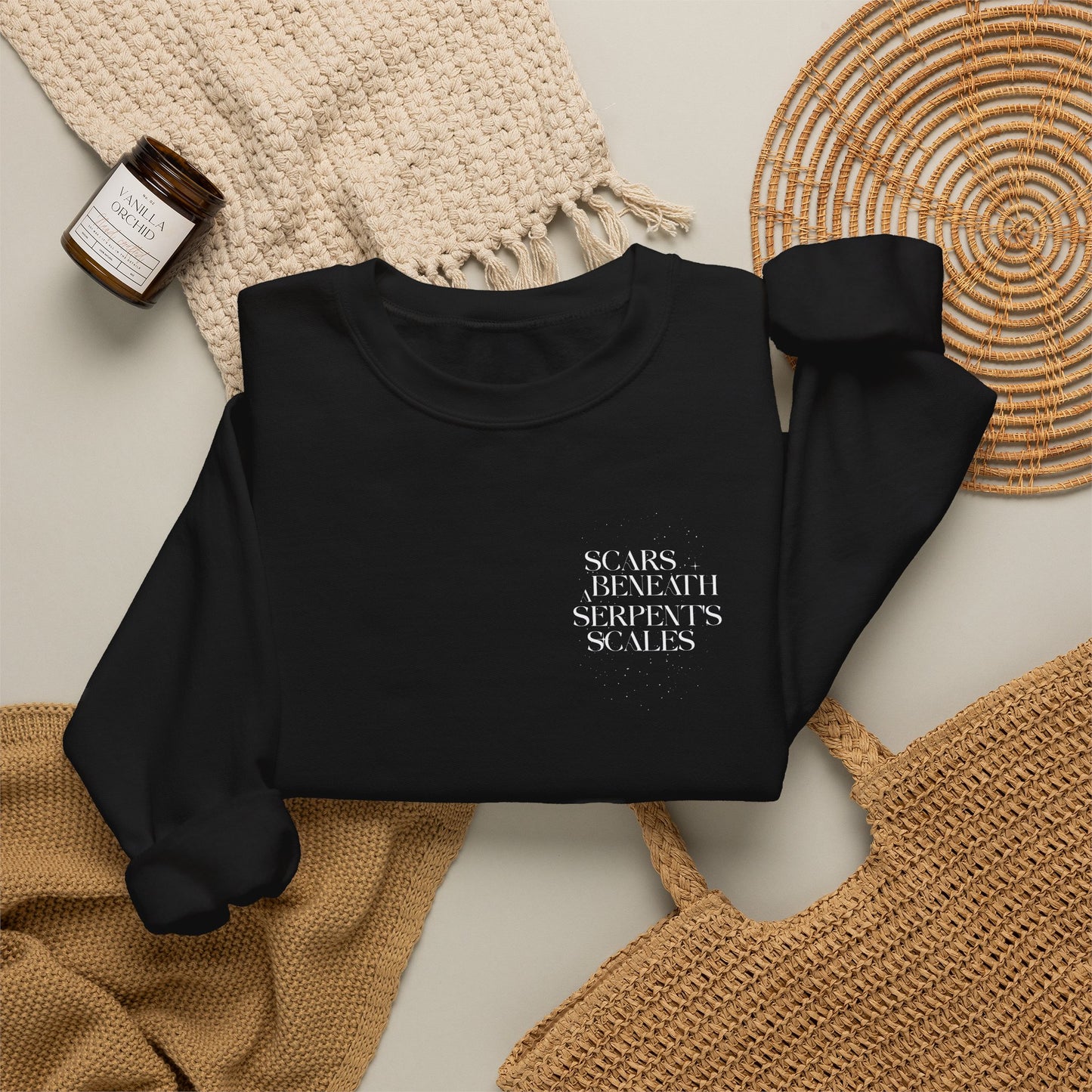 Tempt the Fates Scars Beneath a Serpent’s Scales Two-Sided Crewneck Sweatshirt | Officially Licensed Nicole Platania Book Merch