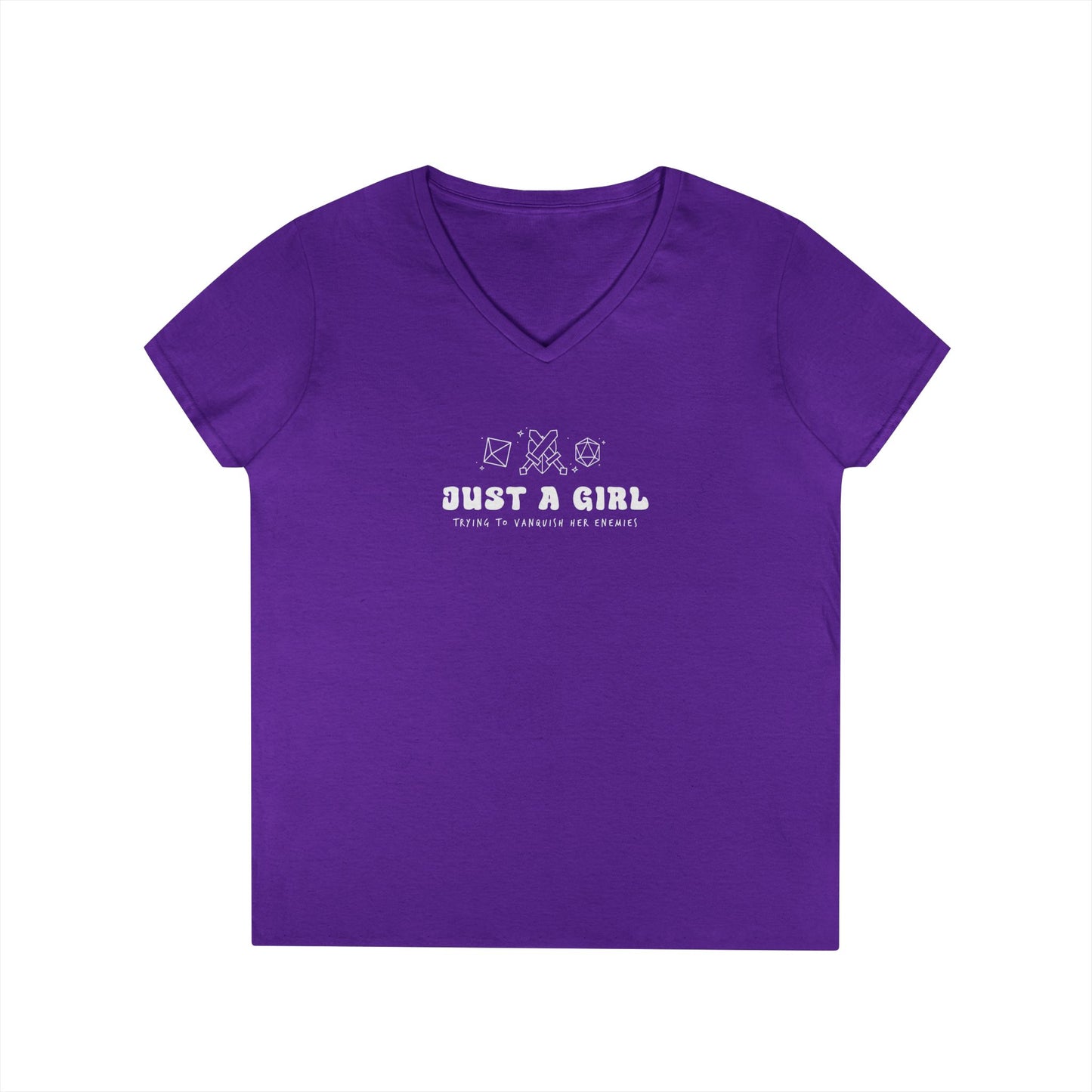 Just a Girl Trying to Vanquish Her Enemies Gildan V-Neck T-Shirt