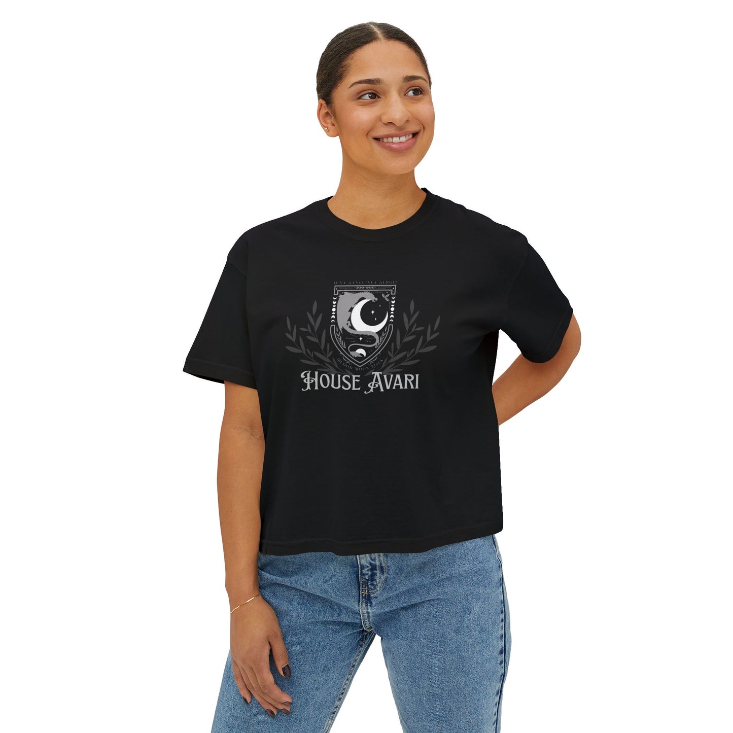 House Avari Bloodwing Academy Boxy Tee | Licensed Fantasy Book Shirt | Slightly Cropped Fit Romantasy Top