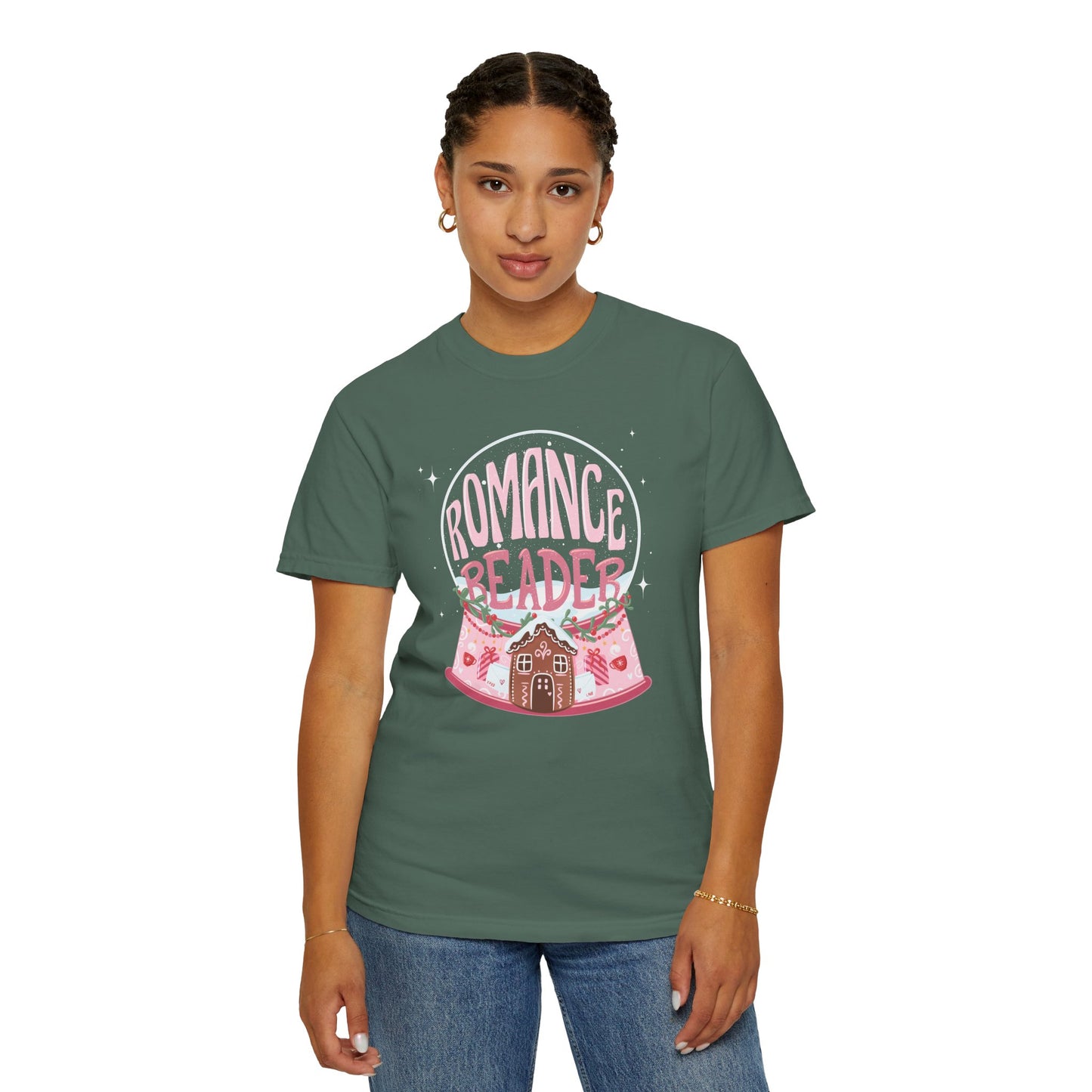 Romance Reader T-Shirt — Cute Book Lover Tee with Snow Globe Design