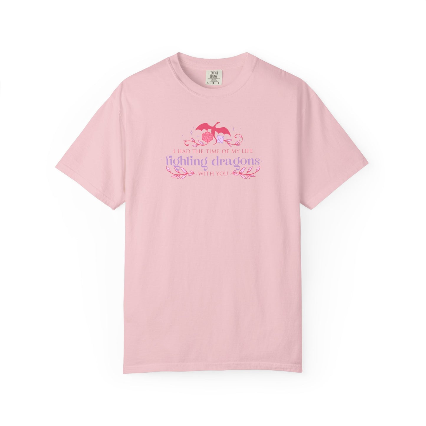 Fighting Dragons D&D Graphic T-Shirt | Pink Retro Fantasy Tee for Women | TTRPG Gamer Gift