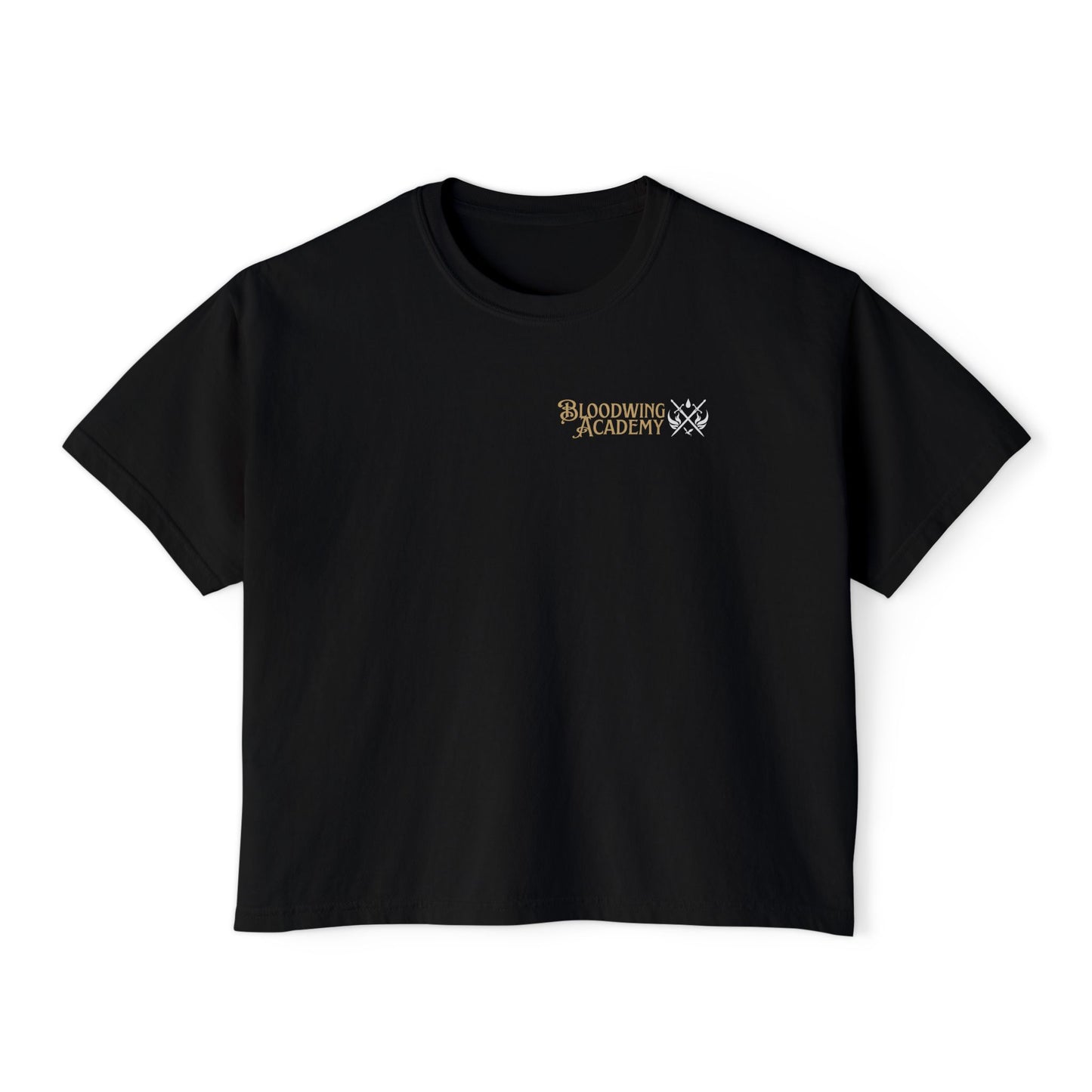 Bloodwing Academy 2-Sided Cropped Tee | Licensed Fantasy Book Shirt | Boxy Fit Romantasy Top