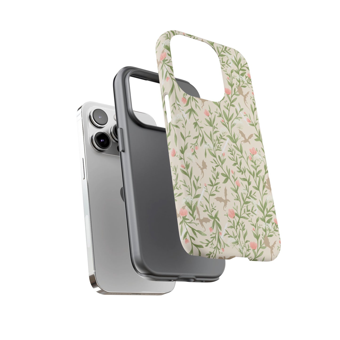 Fantasy Floral Dragons Tough Cases, Romantasy Reader Gift, Bookish Merch