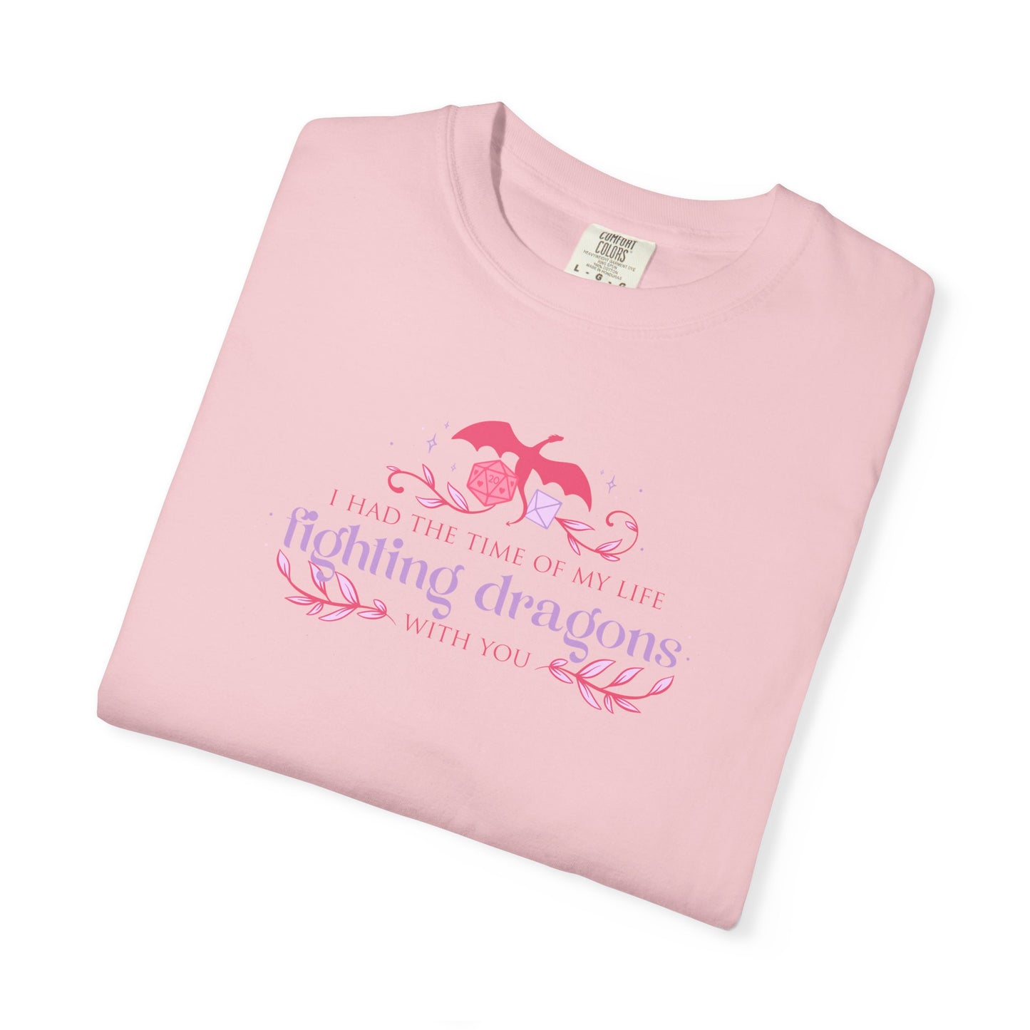 Fighting Dragons D&D Graphic T-Shirt | Pink Retro Fantasy Tee for Women | TTRPG Gamer Gift