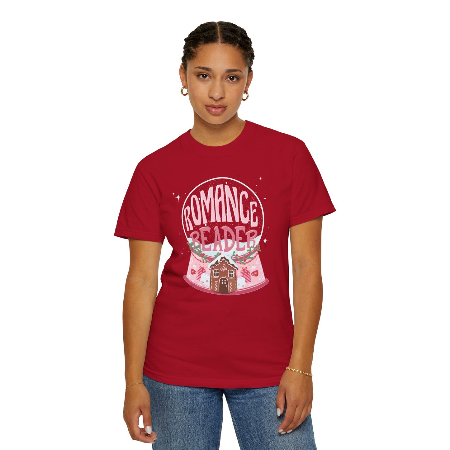 Romance Reader T-Shirt — Cute Book Lover Tee with Snow Globe Design