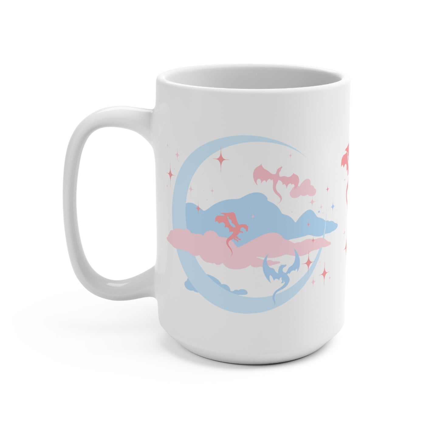 Celestial Dragons Fantasy Mug ceramic mug, front view with handle visible