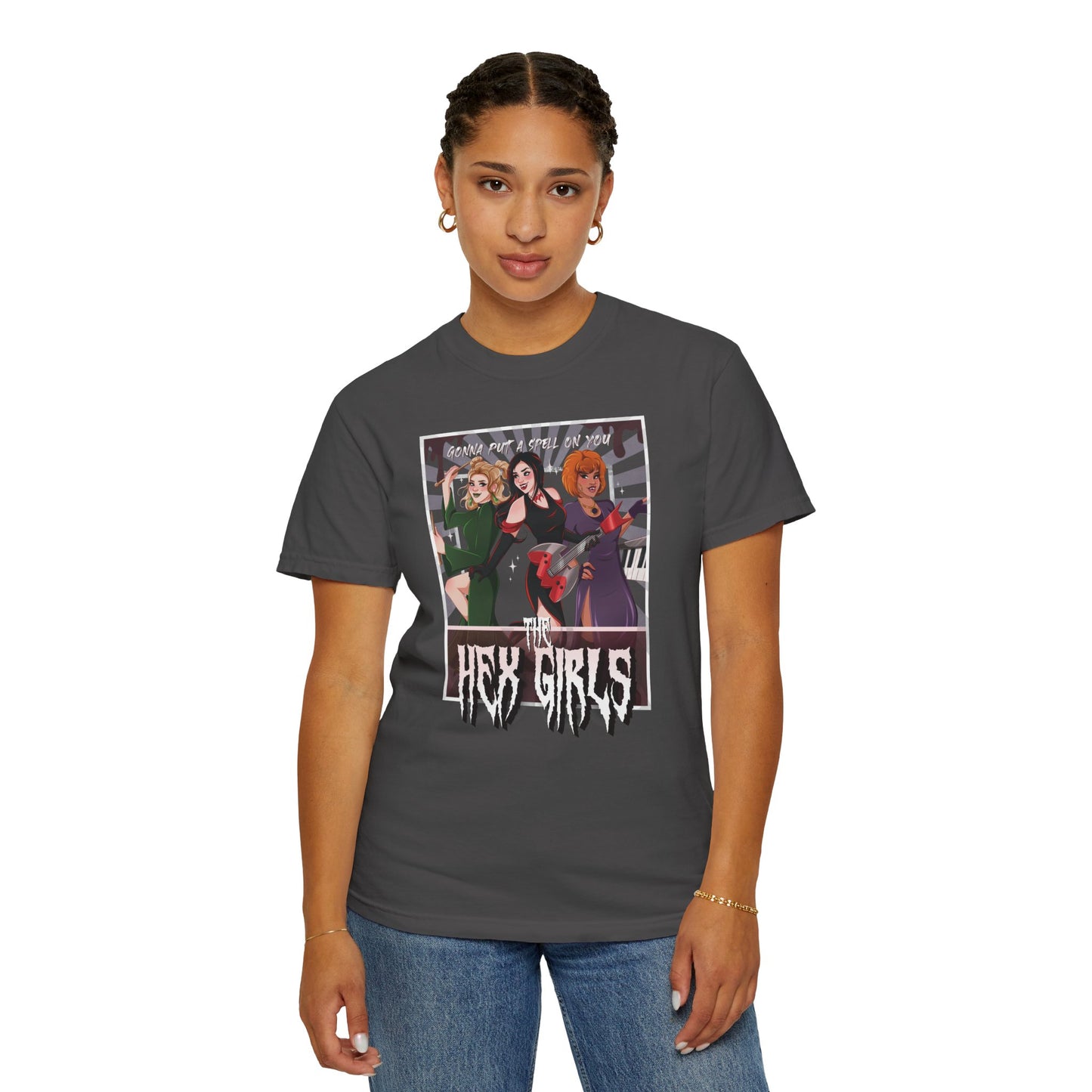 2-Sided Witch Girl Band T-Shirt, Spooky Season Graphic Tee