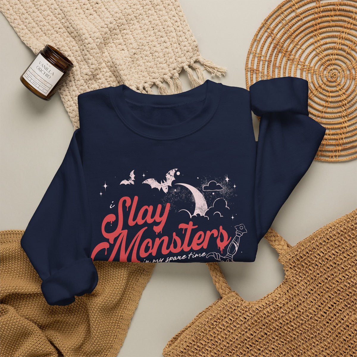 “I Slay Monsters in My Spare Time” Sweatshirt | Dark Fantasy TTRPG Crewneck | Gothic Tabletop Gamer Sweatshirt