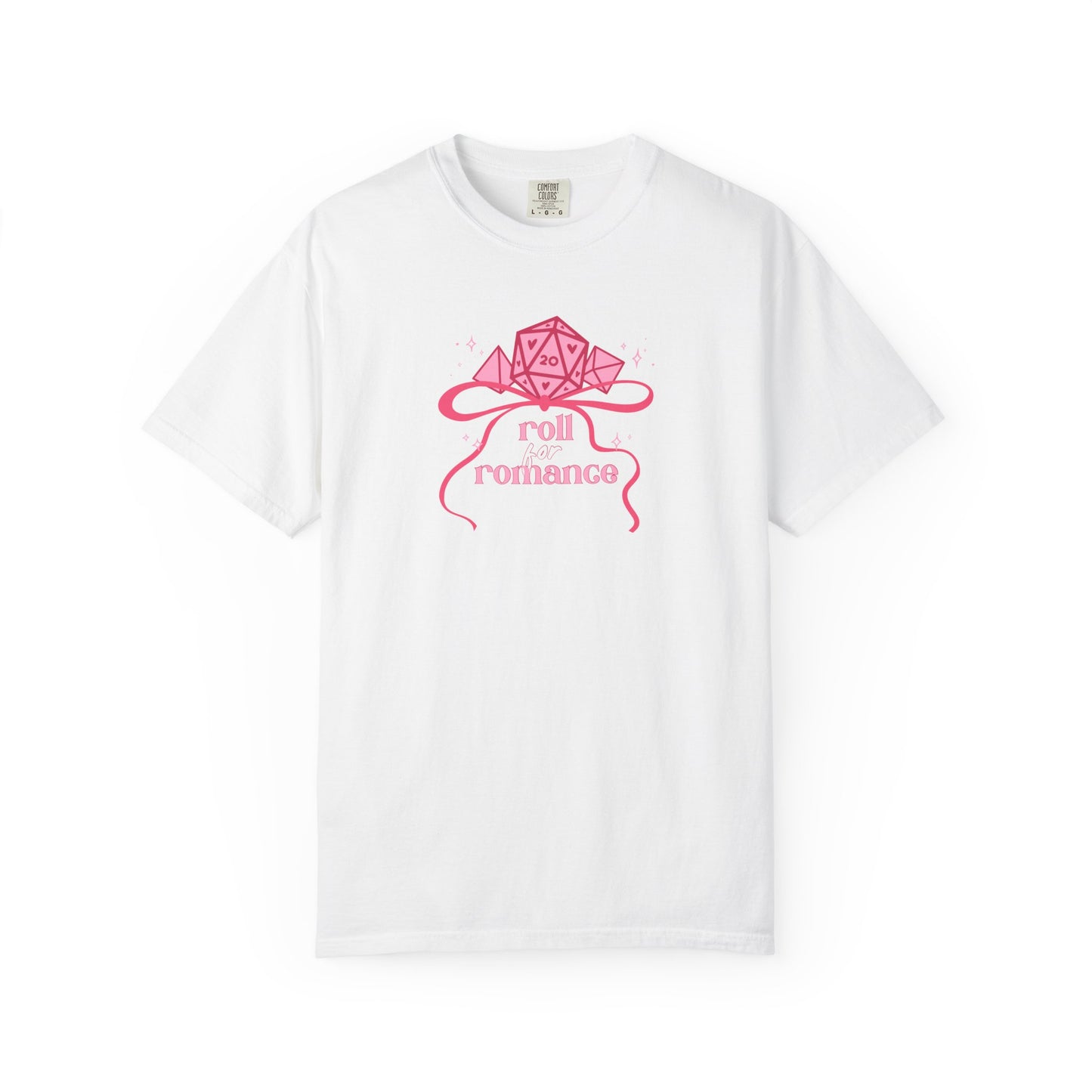 Roll Romance T-Shirt — Pink D20 RPG Tee for Gamers