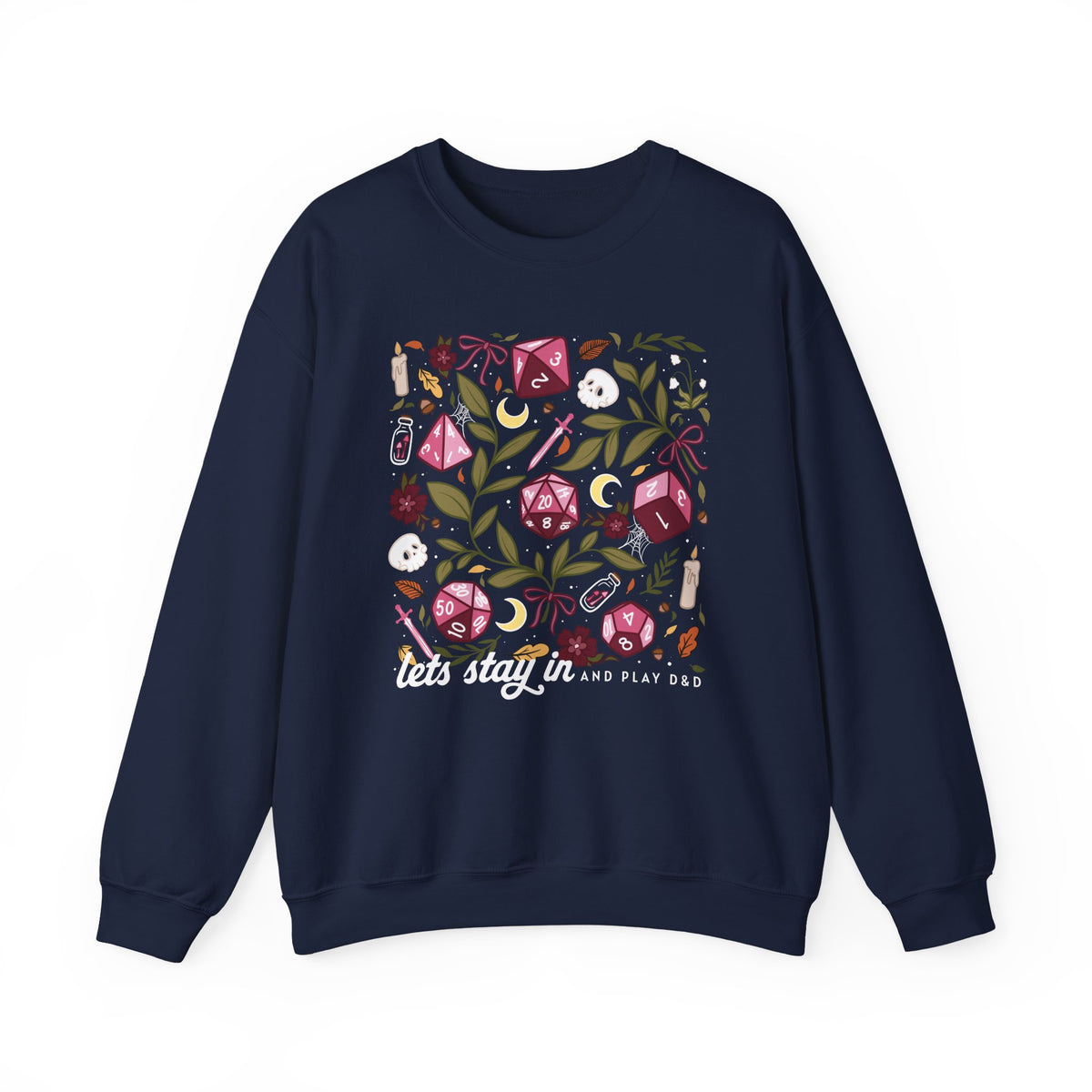 “Let’s Stay In” Dark Botanical Dice Crewneck Sweatshirt