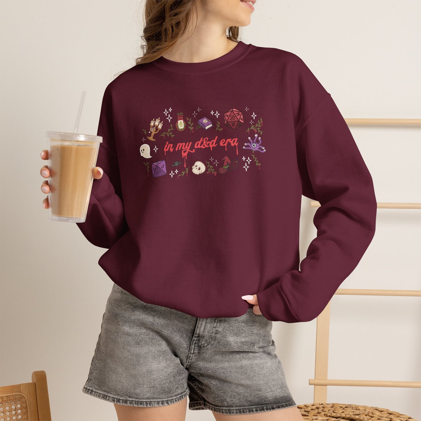“In My Fantasy Era” Gildan Sweatshirt | Dark Academia TTRPG Crewneck | Witchy Dice & Potion Graphic Sweatshirt