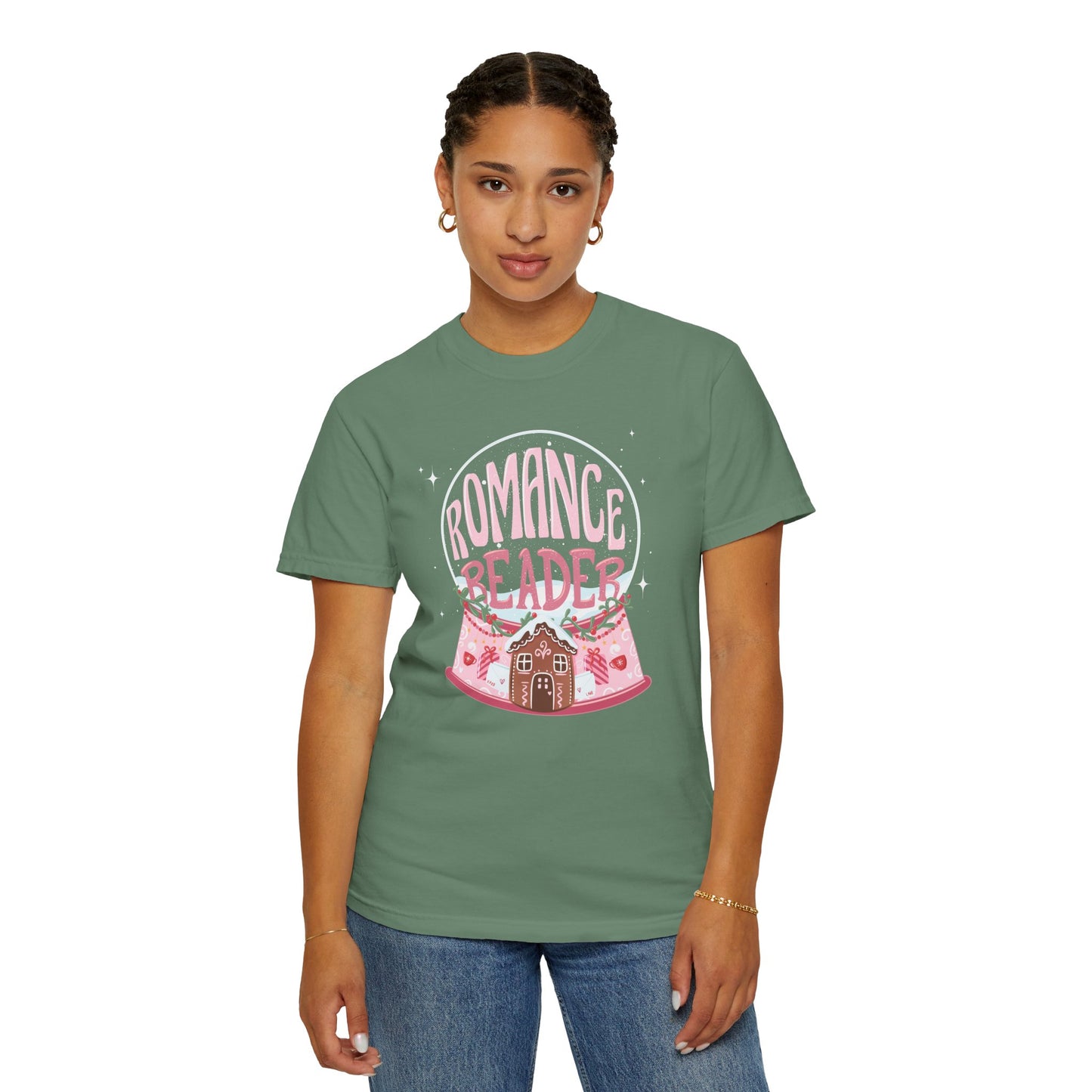 Romance Reader T-Shirt — Cute Book Lover Tee with Snow Globe Design