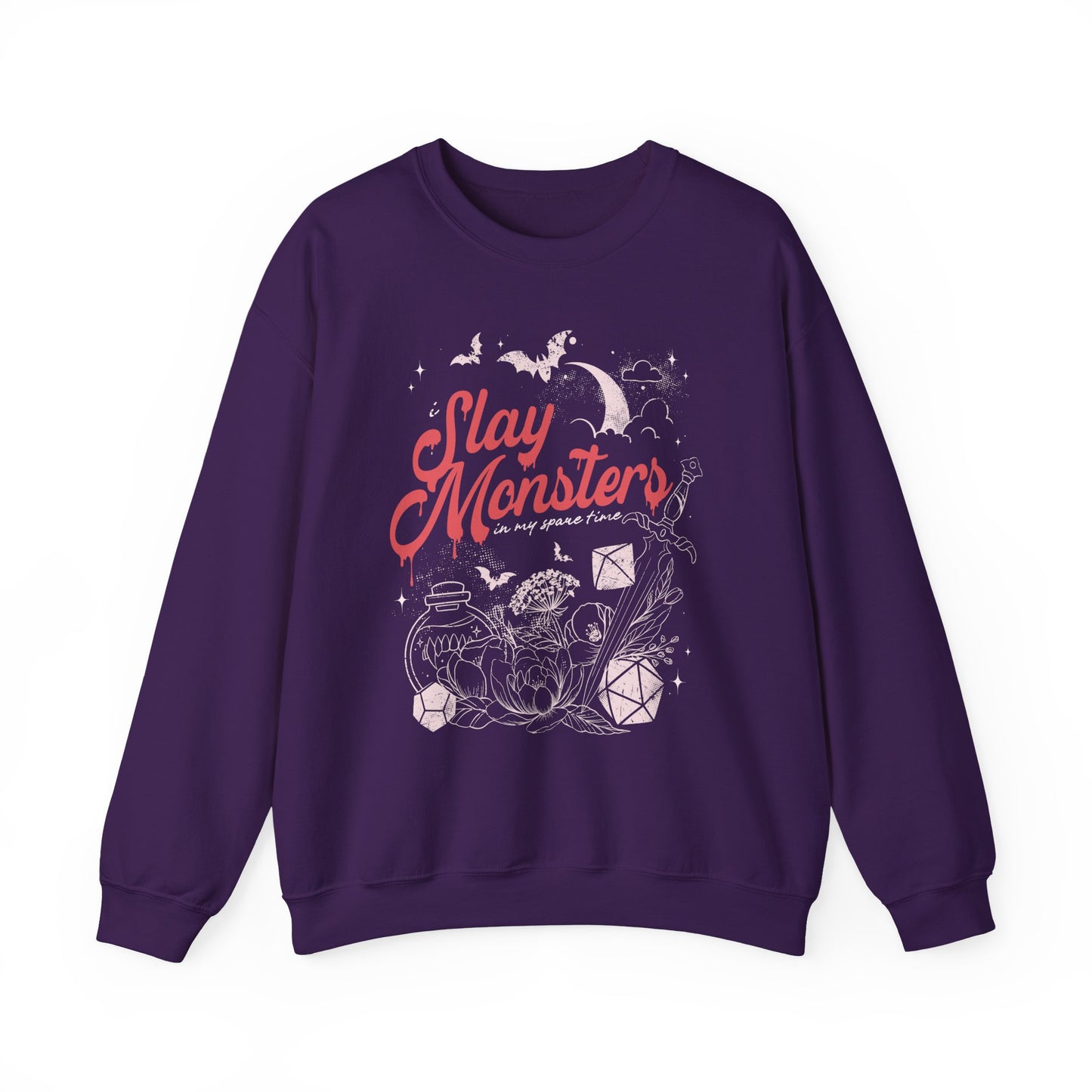 “I Slay Monsters in My Spare Time” Sweatshirt | Dark Fantasy TTRPG Crewneck | Gothic Tabletop Gamer Sweatshirt