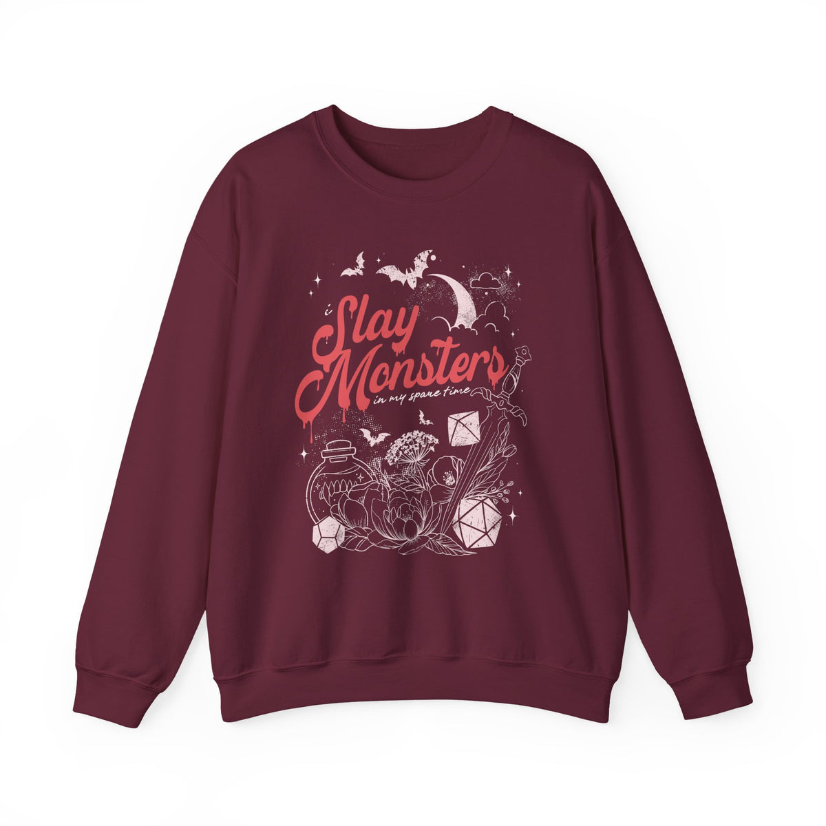 “I Slay Monsters in My Spare Time” Sweatshirt | Dark Fantasy TTRPG Crewneck | Gothic Tabletop Gamer Sweatshirt