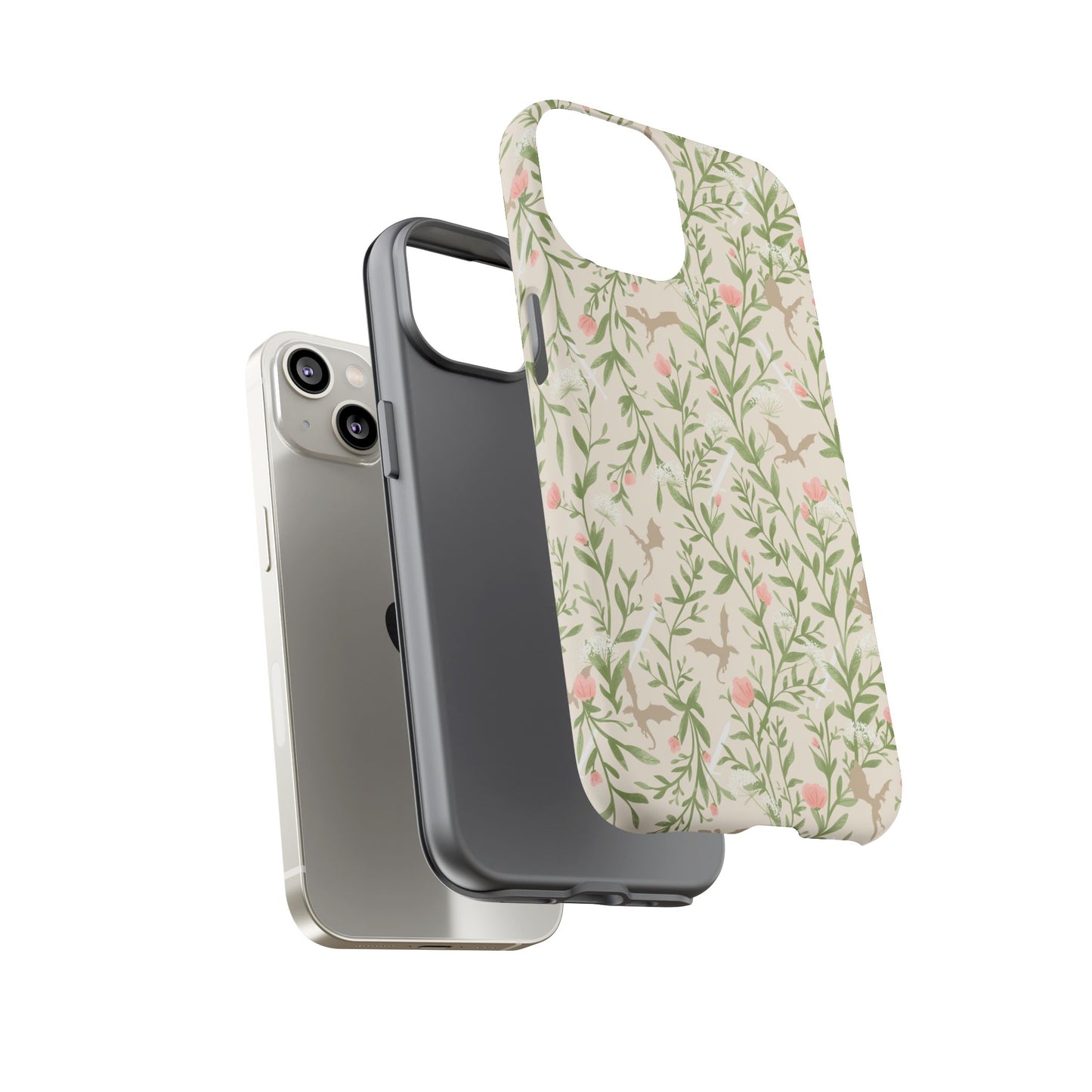 Fantasy Floral Dragons Tough Cases, Romantasy Reader Gift, Bookish Merch