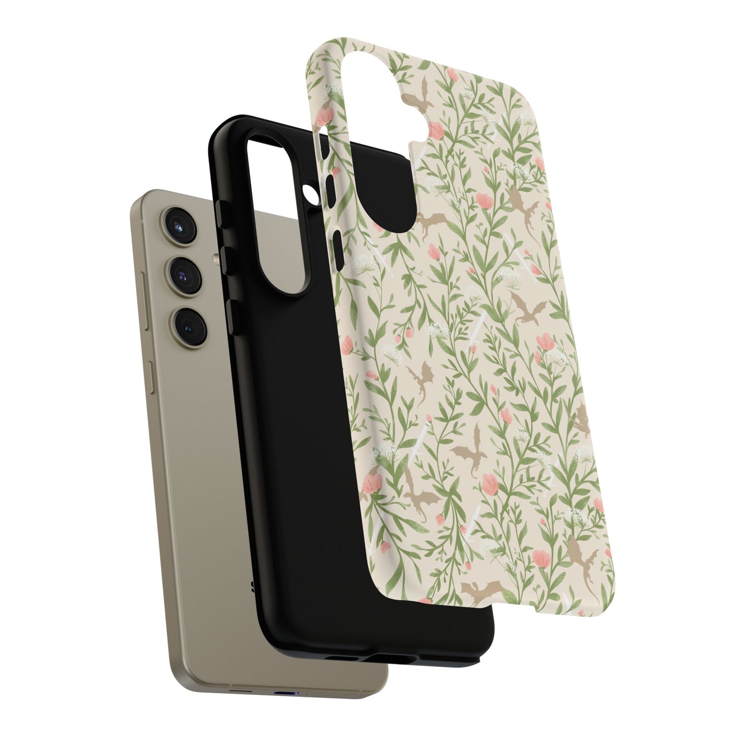 Fantasy Floral Dragons Tough Cases, Romantasy Reader Gift, Bookish Merch