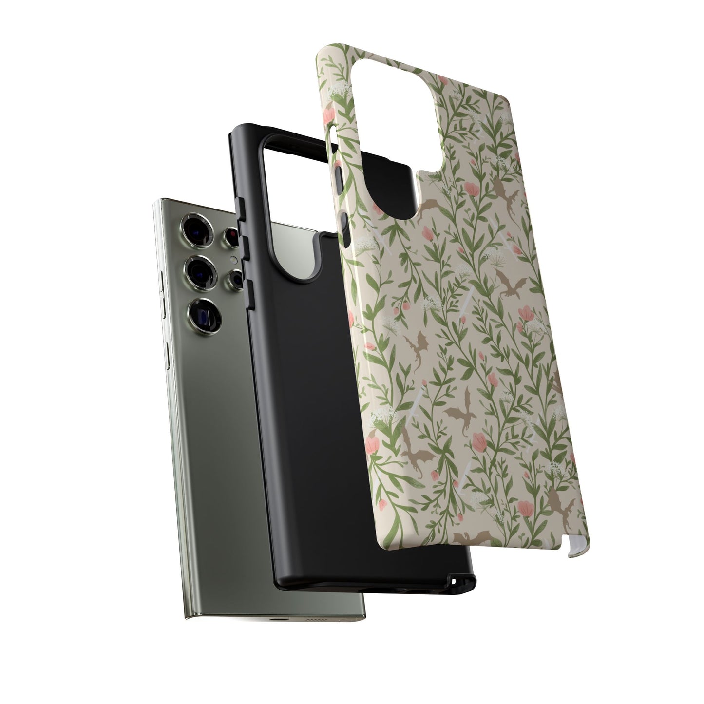 Fantasy Floral Dragons Tough Cases, Romantasy Reader Gift, Bookish Merch