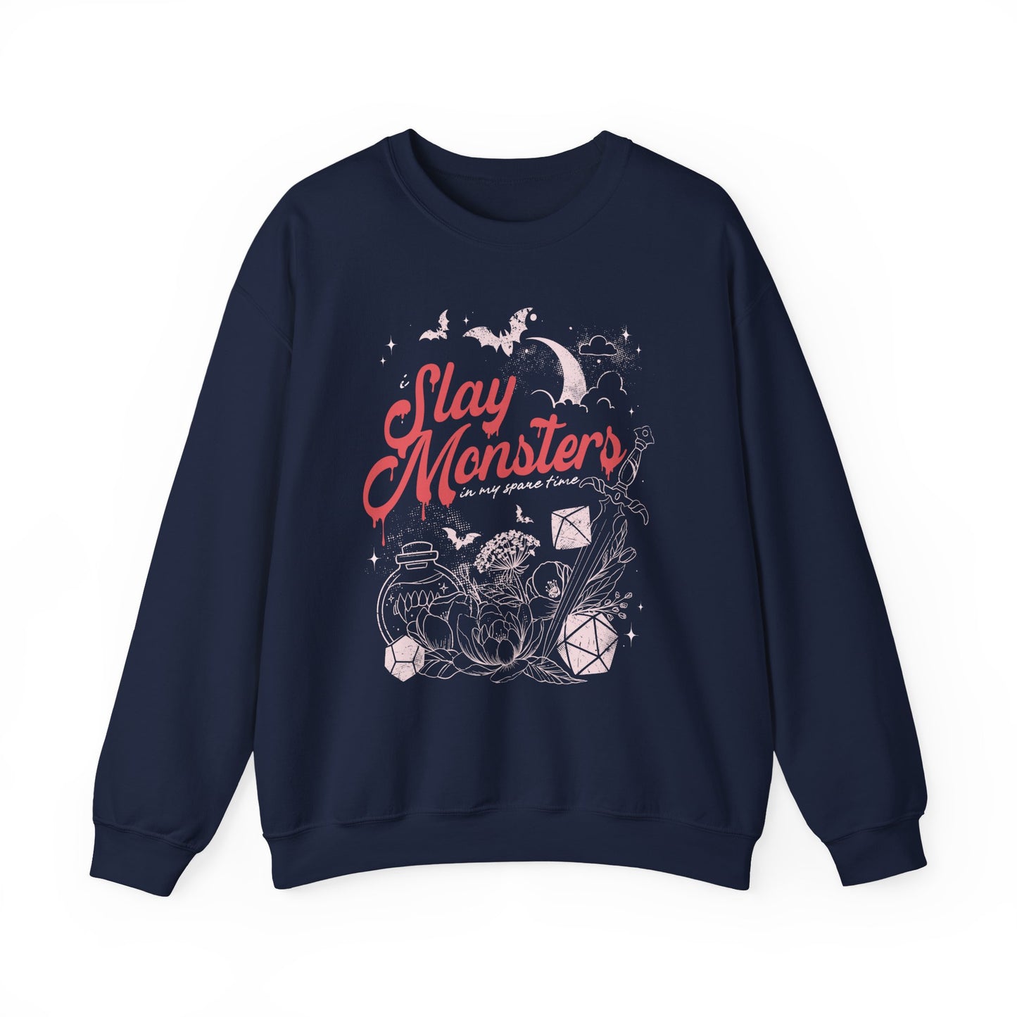 “I Slay Monsters in My Spare Time” Sweatshirt | Dark Fantasy TTRPG Crewneck | Gothic Tabletop Gamer Sweatshirt