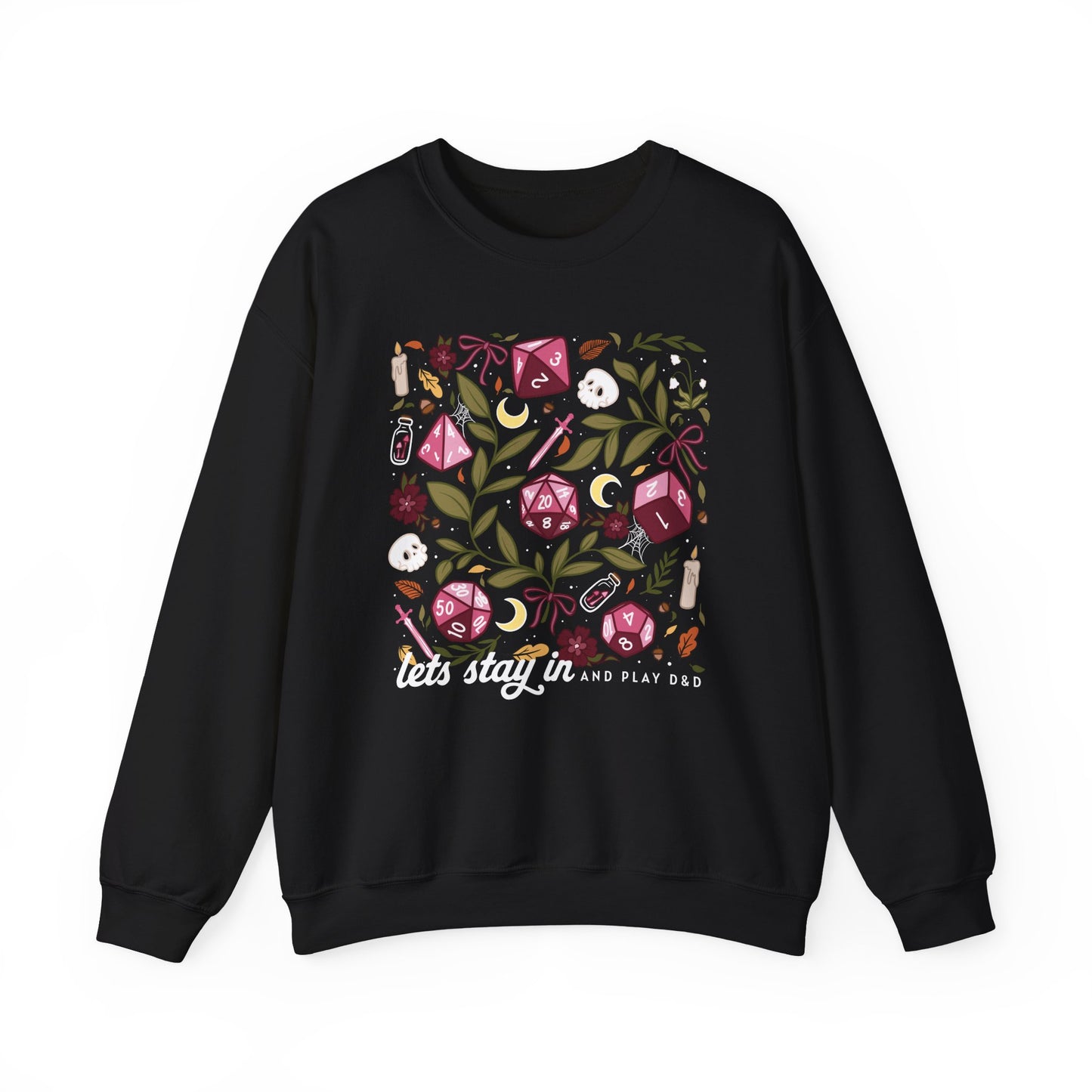 “Let’s Stay In” Dark Botanical Dice Crewneck Sweatshirt