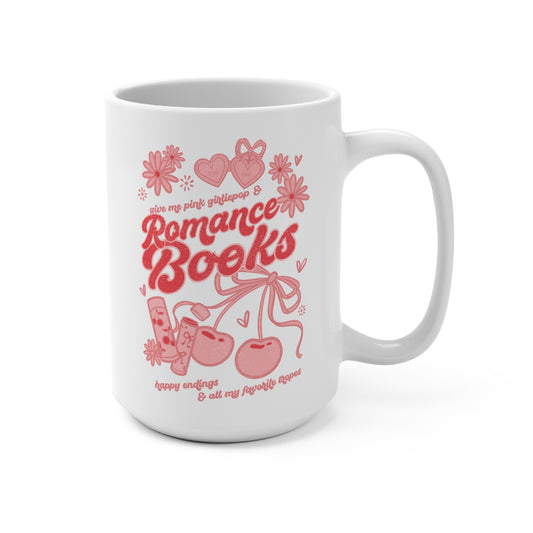 Romance Books Mug 15oz | Book Lover Coffee Cup | Pink Girly Bookish Mug Gift