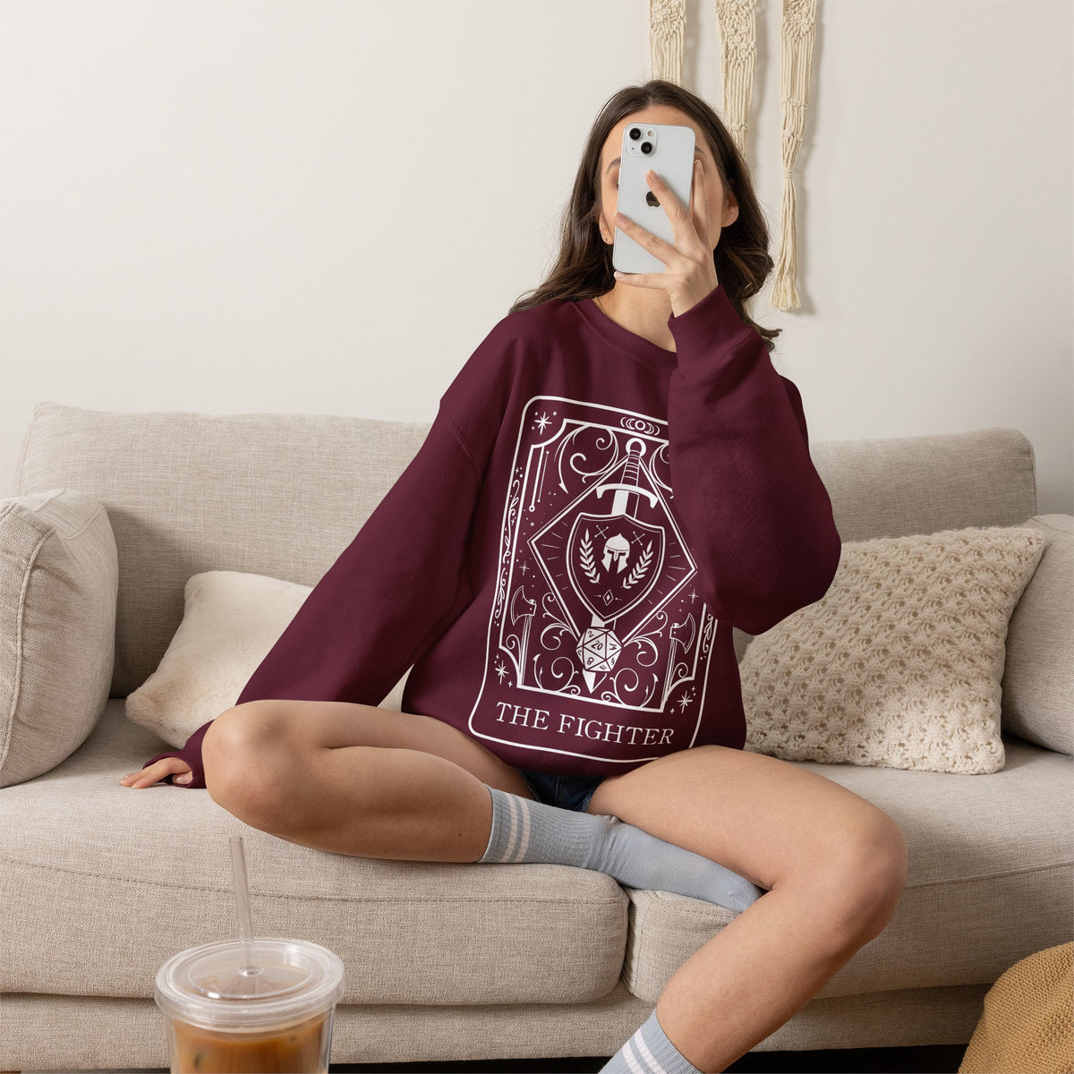 Fighter Tarot Card Gildan Sweatshirt Shirt | TTRPG Character Class Crewneck