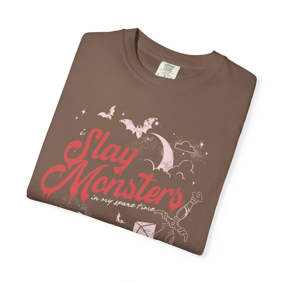 “I Slay Monsters in My Spare Time” Comfort Colors Tee | Dark Fantasy TTRPG Graphic T-Shirt | Gothic Tabletop Gamer Shirt
