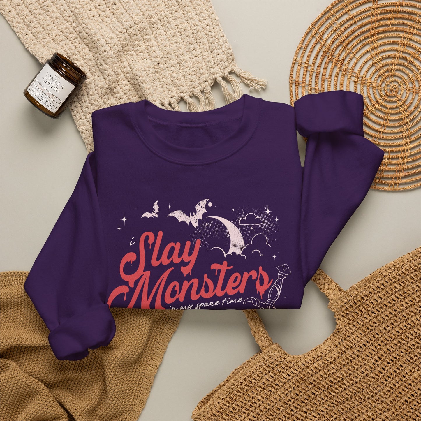 “I Slay Monsters in My Spare Time” Sweatshirt | Dark Fantasy TTRPG Crewneck | Gothic Tabletop Gamer Sweatshirt
