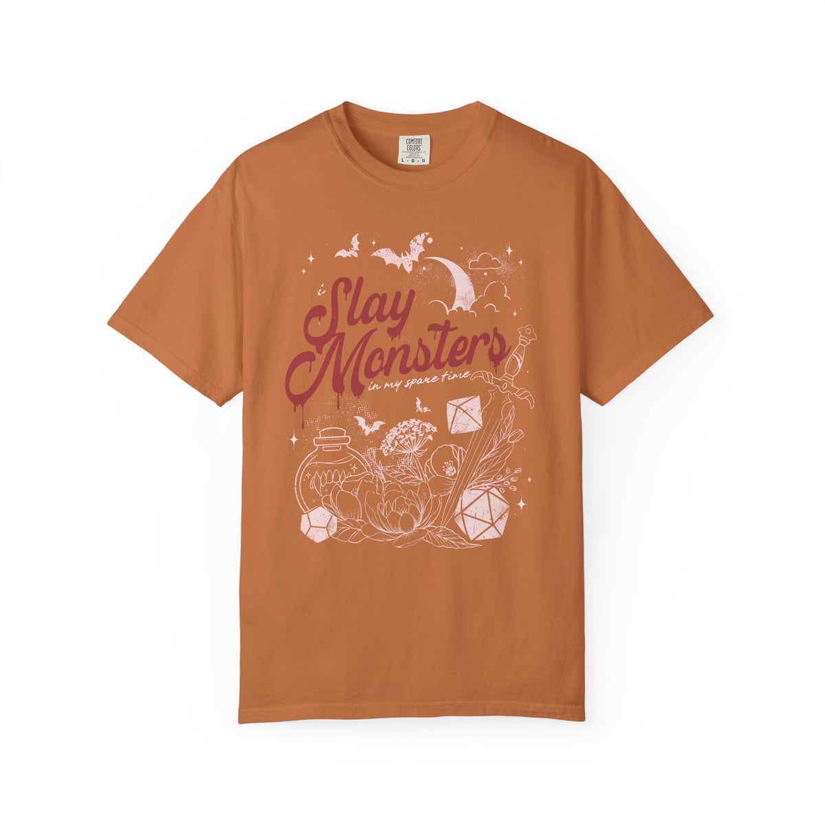 “I Slay Monsters in My Spare Time” Comfort Colors Tee | Dark Fantasy TTRPG Graphic T-Shirt | Gothic Tabletop Gamer Shirt