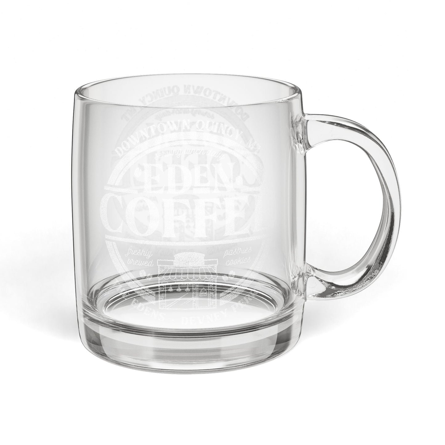 Eden Coffee Shop Engraved Glass Coffee Mug — 12.25oz