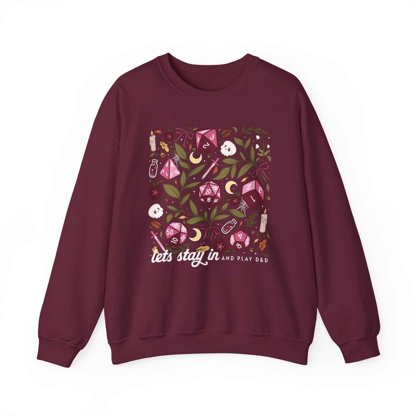“Let’s Stay In” Dark Botanical Dice Crewneck Sweatshirt
