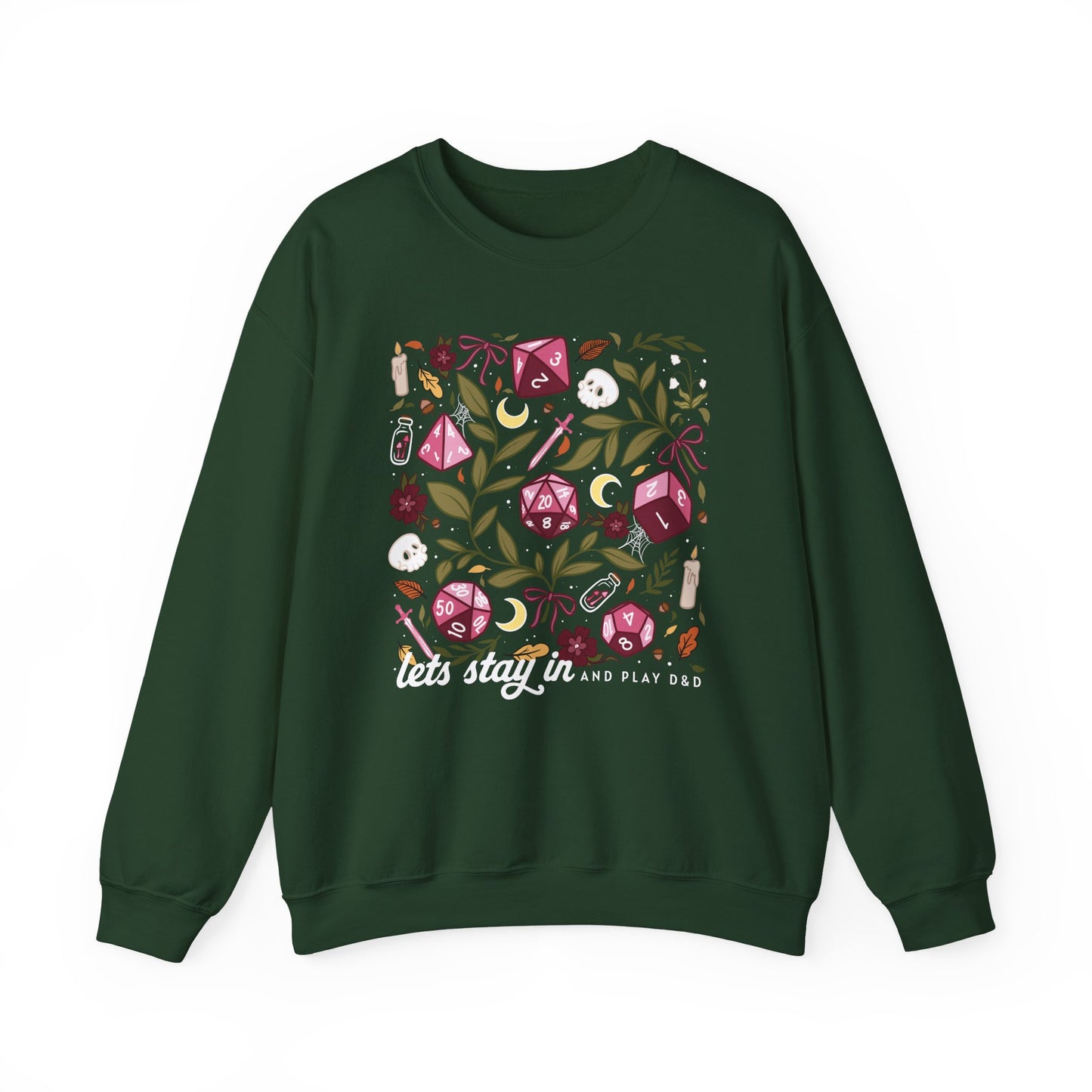 “Let’s Stay In” Dark Botanical Dice Crewneck Sweatshirt