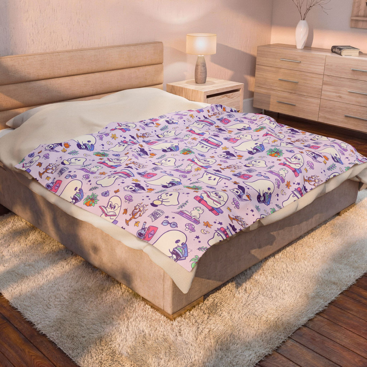 Haunted Library Ghosts Velveteen Plush Blanket