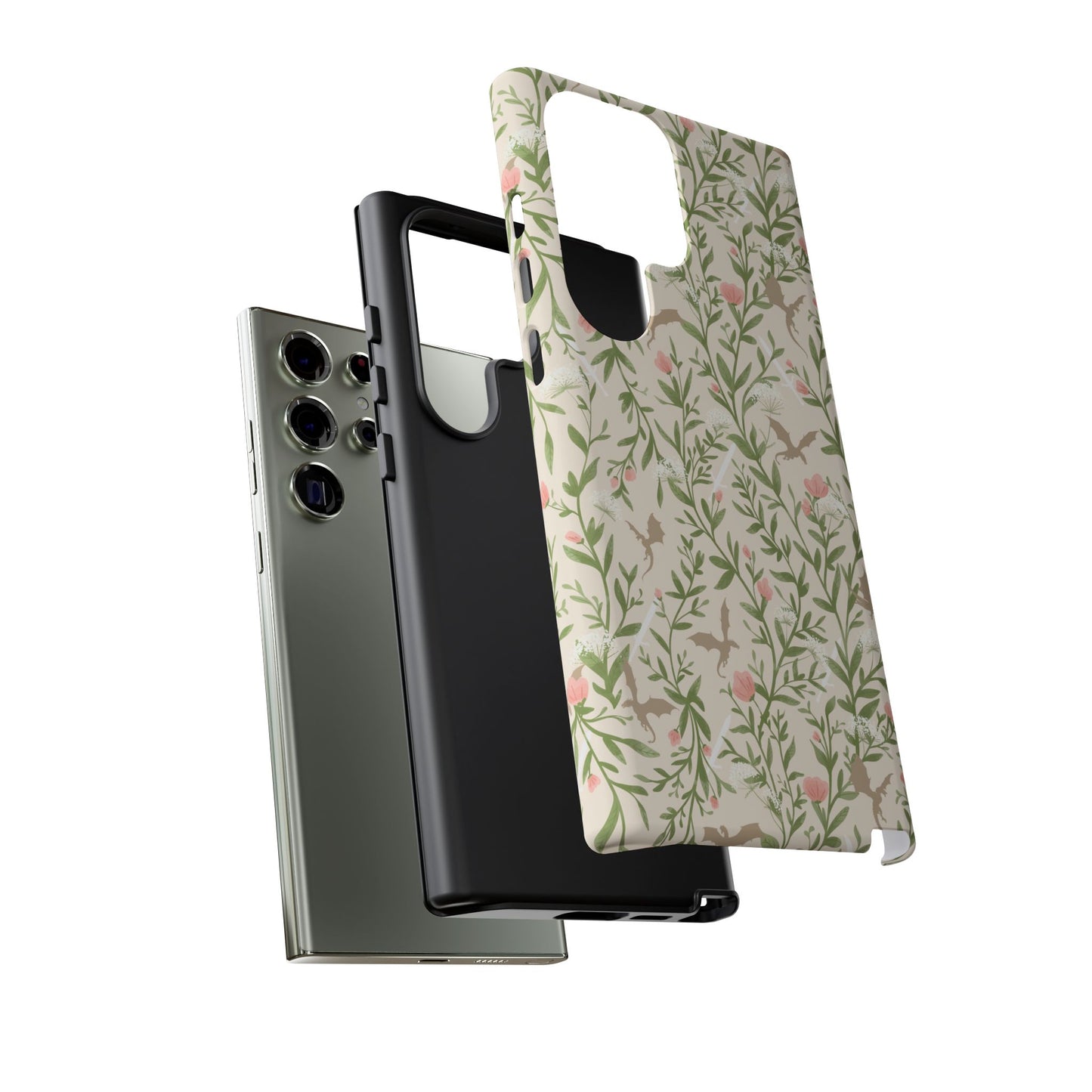 Fantasy Floral Dragons Tough Cases, Romantasy Reader Gift, Bookish Merch