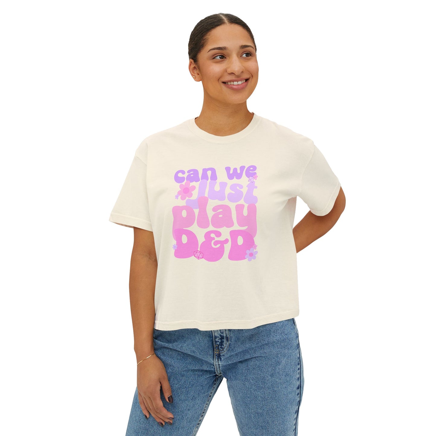 Can We Just Play TTRPG Boxy Crop Shirt, Tabletop Gamer Tee, Cute Dice Shirt, Fantasy Roleplaying Shirt, D20 Gamer Gift, Cozy Nerdy Graphic Tee