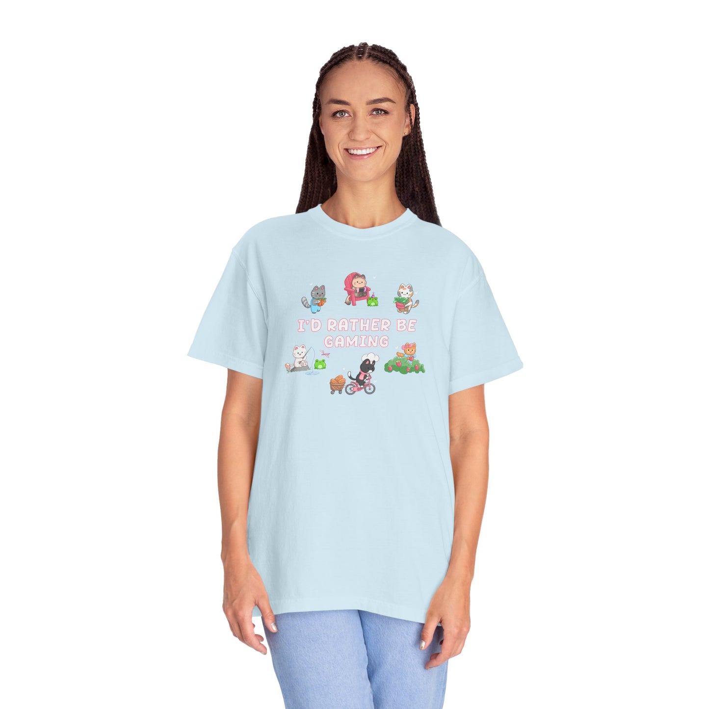 I’d Rather Be Gaming T-shirt - Cute Cat Lover Cozy Gamer Gift
