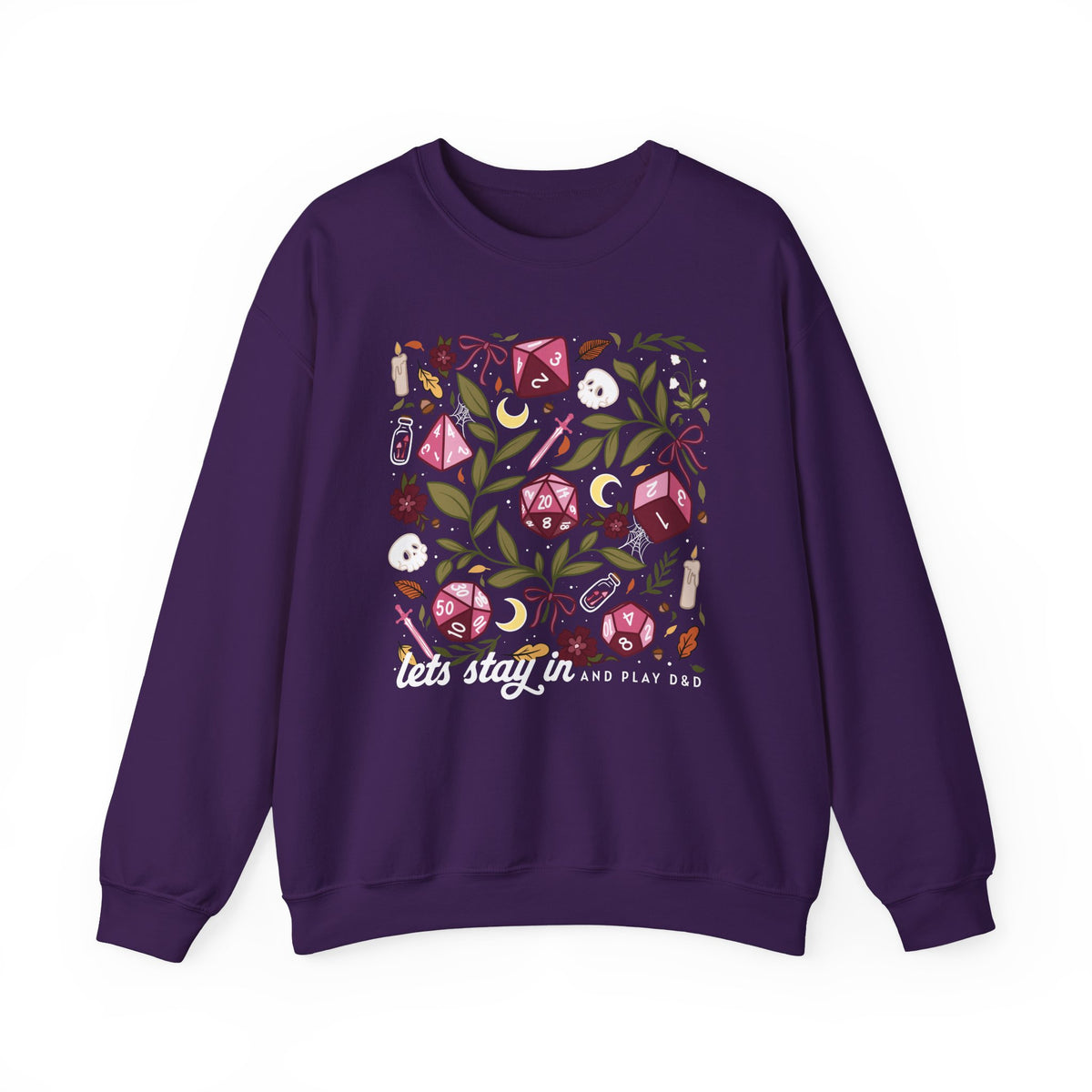 “Let’s Stay In” Dark Botanical Dice Crewneck Sweatshirt