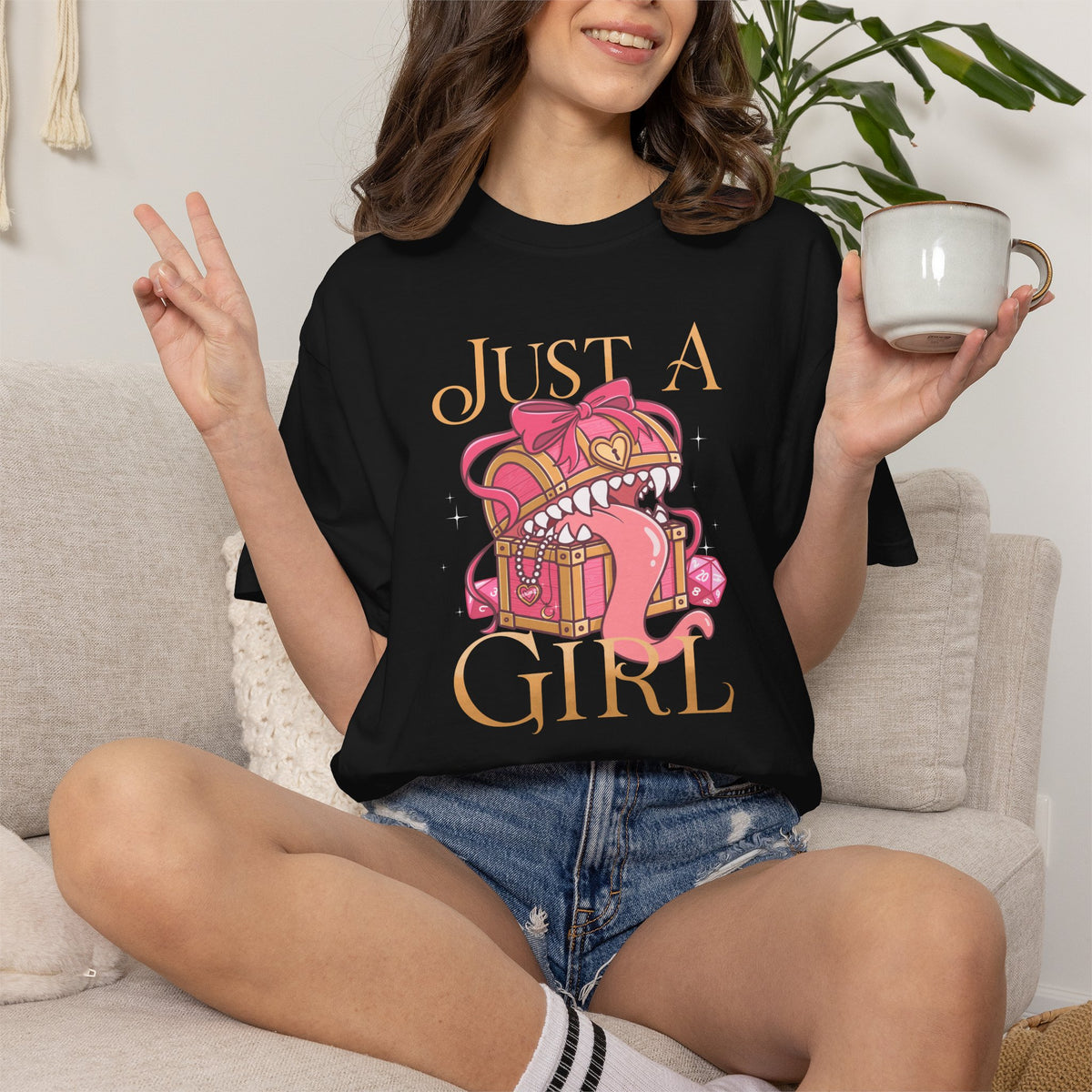 Just A Girl TTRPG Mimic T-shirt | Girlypop Cute Dnd Gift