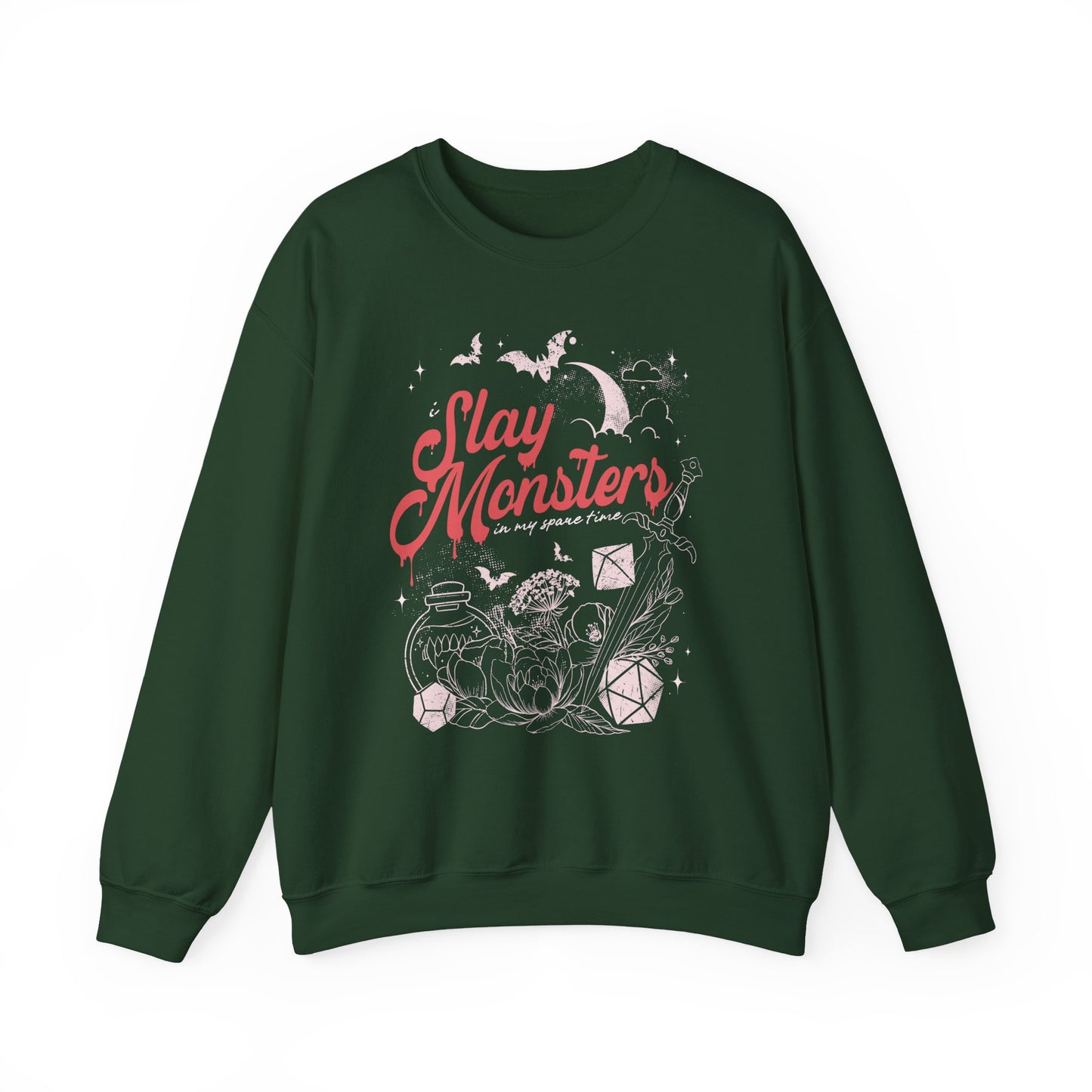 “I Slay Monsters in My Spare Time” Sweatshirt | Dark Fantasy TTRPG Crewneck | Gothic Tabletop Gamer Sweatshirt