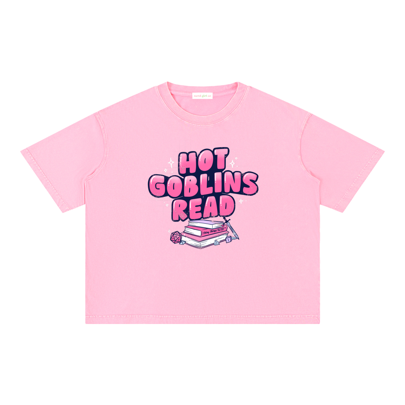 Hot Goblins Read Fantasy Reader Mineral Wash Boxy T-Shirt | Book Lover & TTRPG Graphic Tee